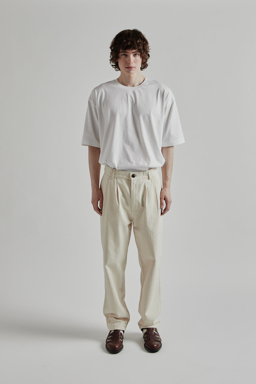 Double Pleats Herringbone Pants - Off-White - Wallace Mercantile Shop