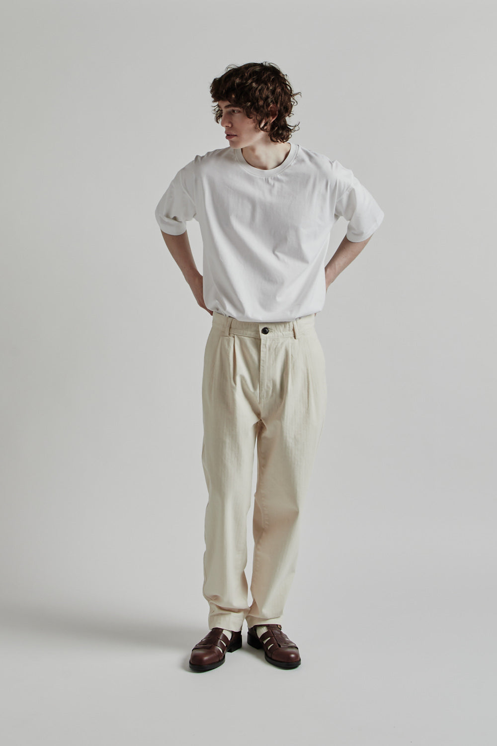 Double Pleats Herringbone Pants - Off-White - Wallace Mercantile Shop