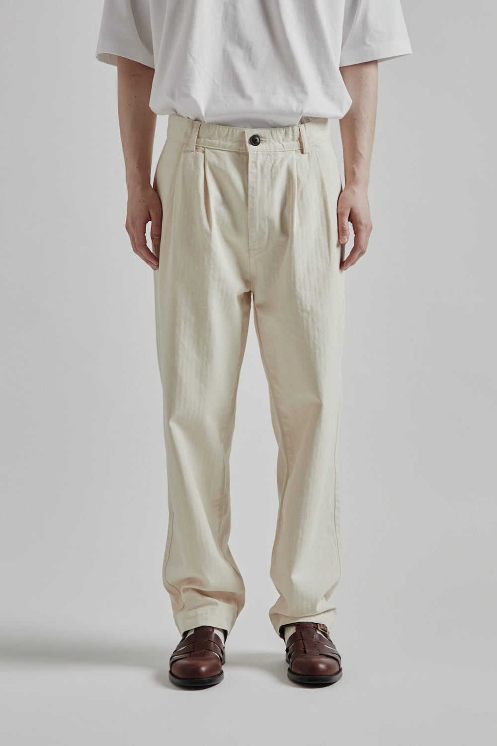 Double Pleats Herringbone Pants - Off-White - Wallace Mercantile Shop