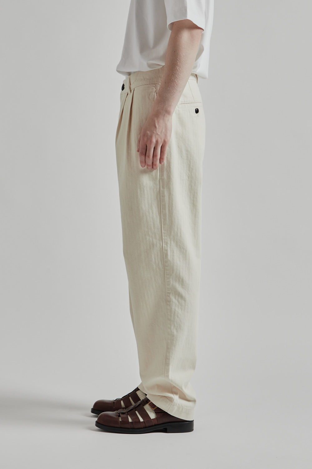 Double Pleats Herringbone Pants - Off-White - Wallace Mercantile Shop