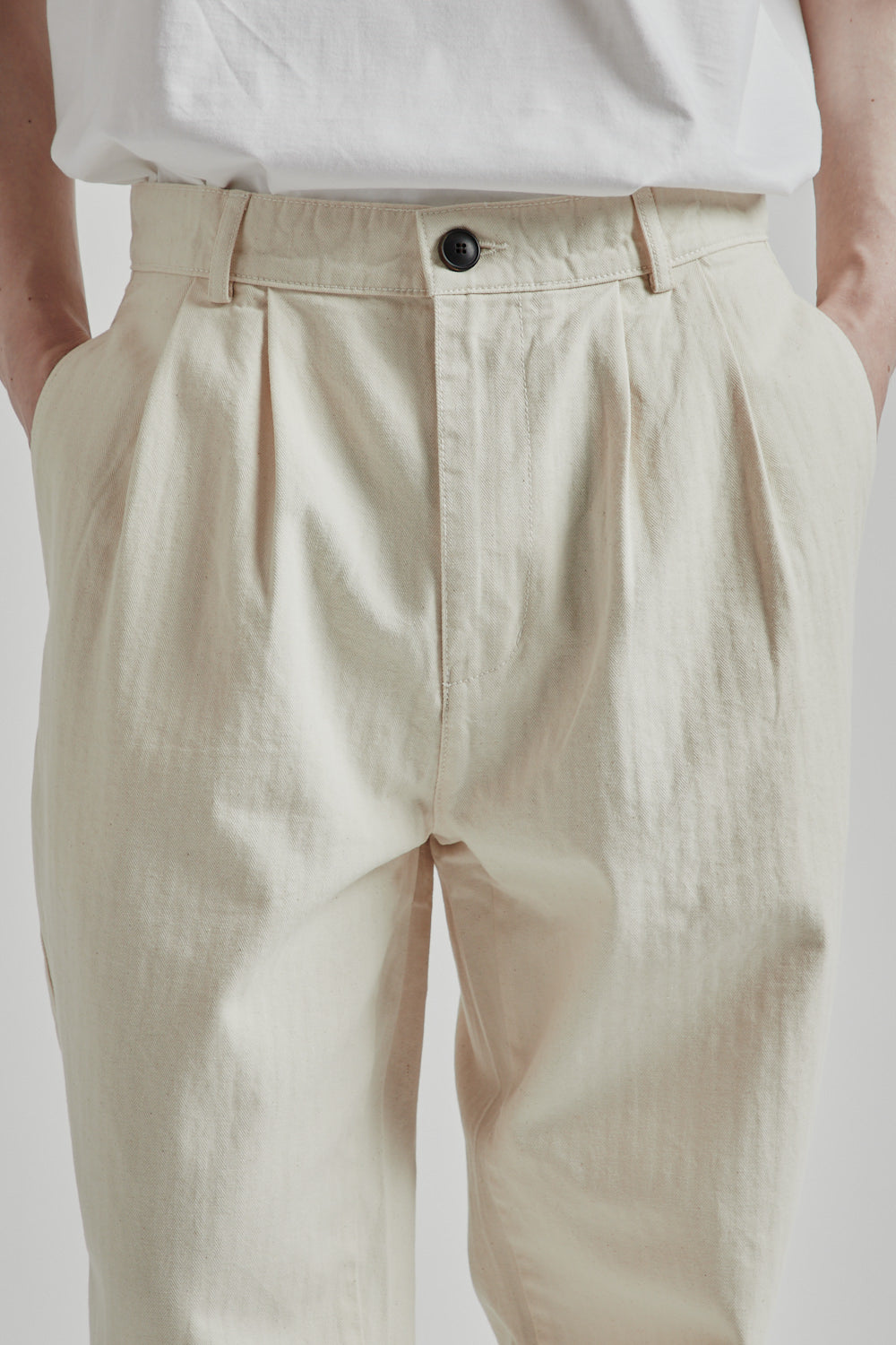 Double Pleats Herringbone Pants - Off-White - Wallace Mercantile Shop