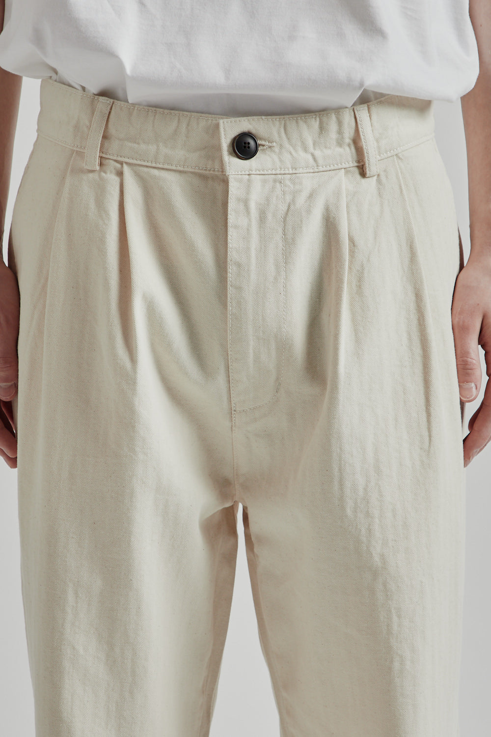 Double Pleats Herringbone Pants - Off-White - Wallace Mercantile Shop