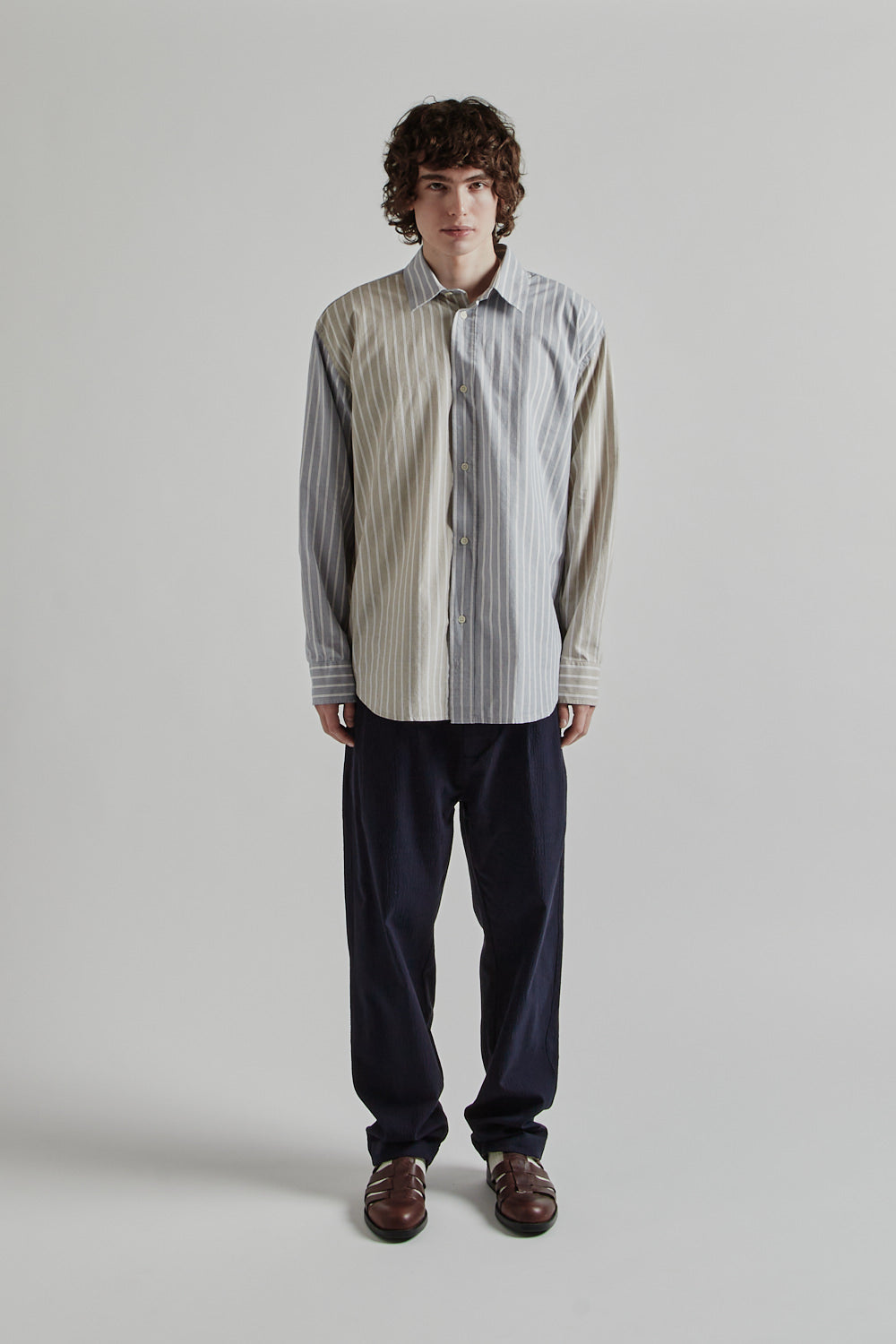 Double Pleats Seersucker Pants - Navy - Wallace Mercantile Shop