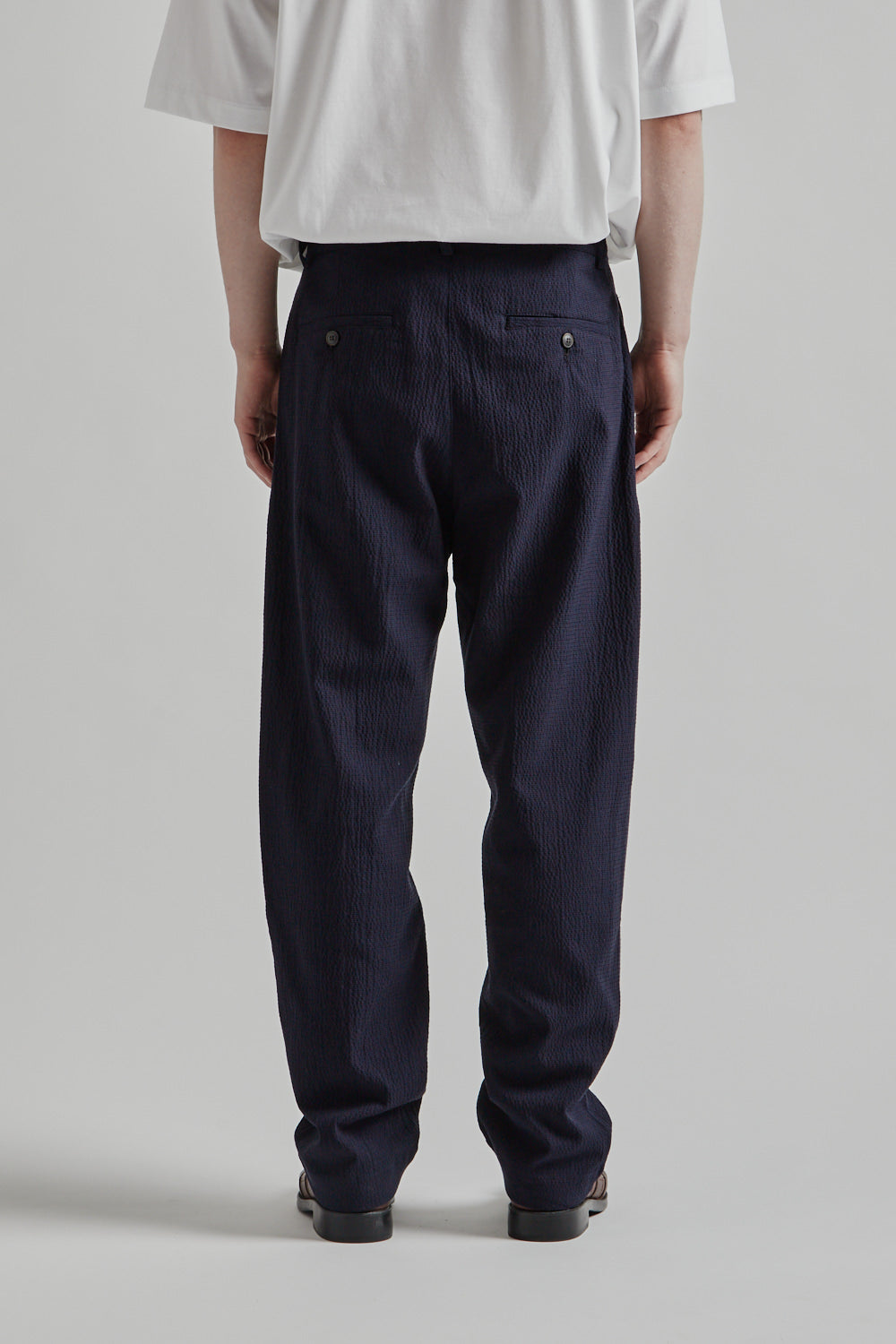 Double Pleats Seersucker Pants - Navy - Wallace Mercantile Shop