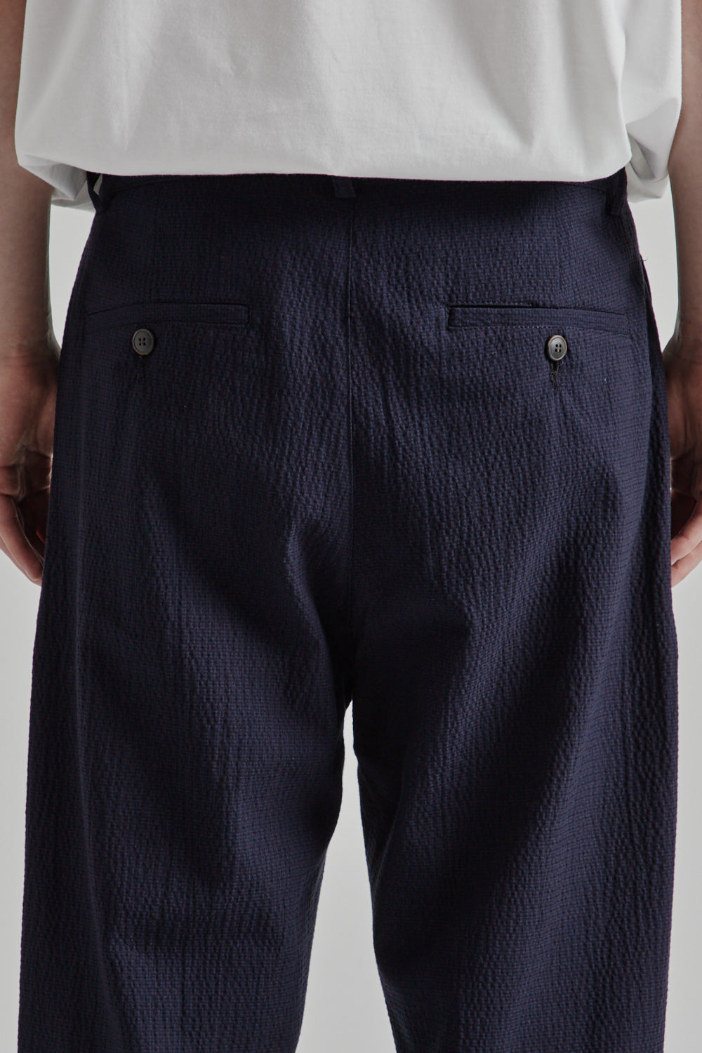 Double Pleats Seersucker Pants - Navy - Wallace Mercantile Shop