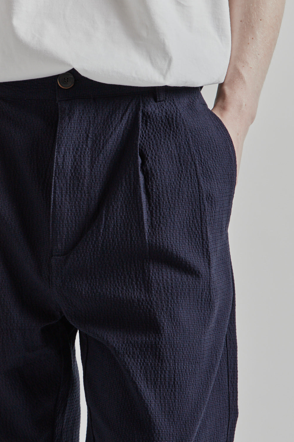 Double Pleats Seersucker Pants - Navy - Wallace Mercantile Shop