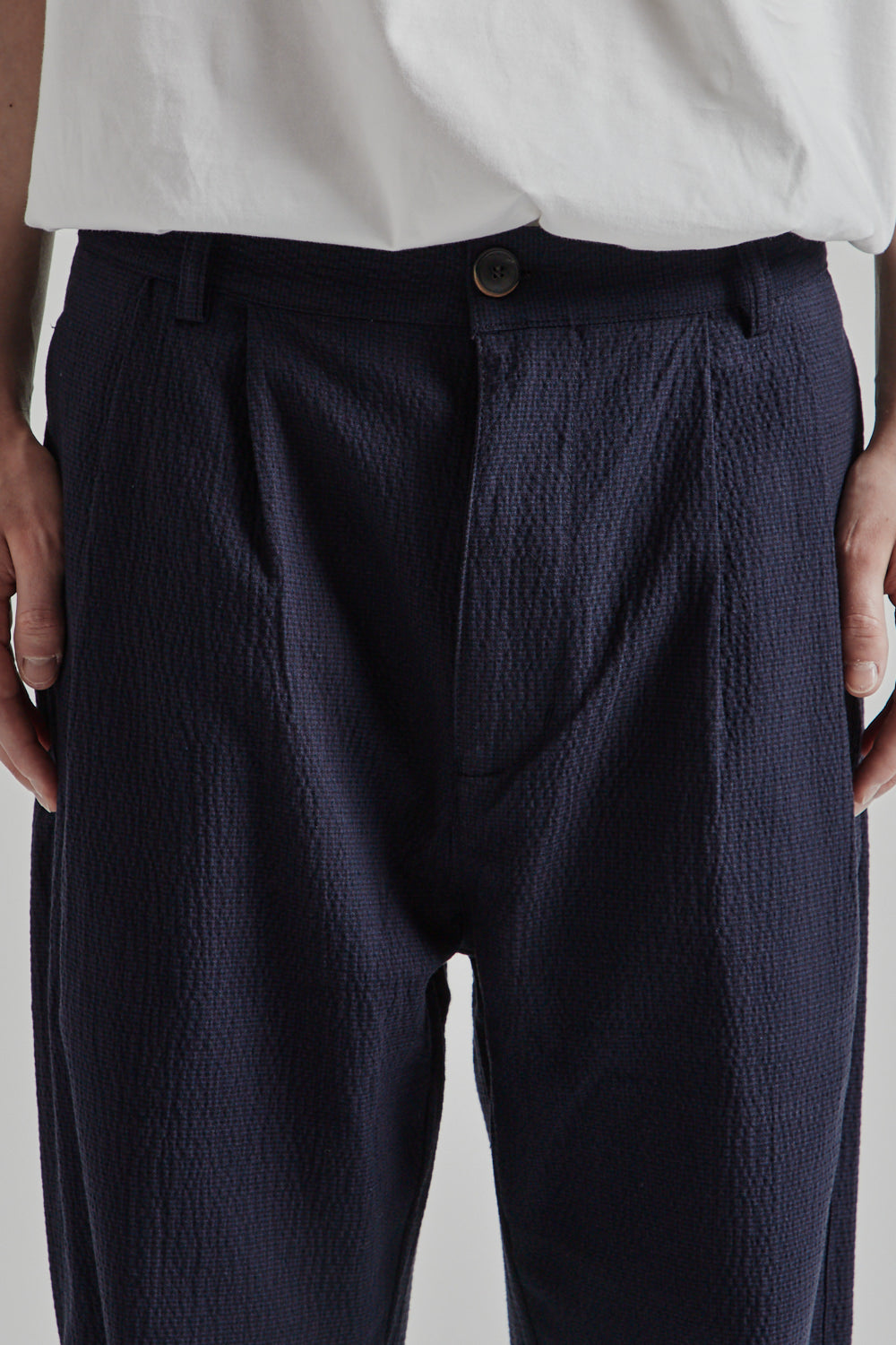 Double Pleats Seersucker Pants - Navy - Wallace Mercantile Shop