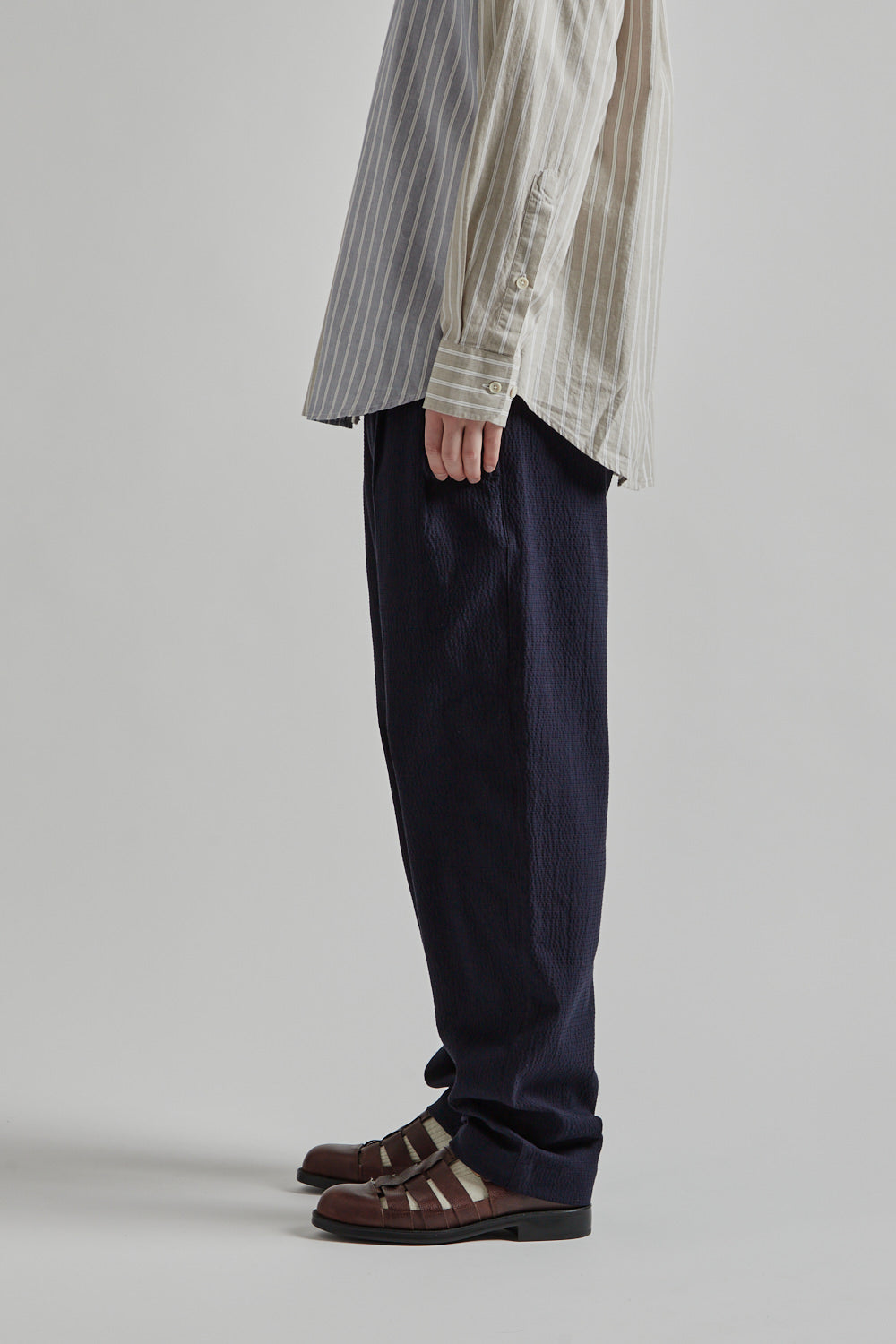 Double Pleats Seersucker Pants - Navy - Wallace Mercantile Shop