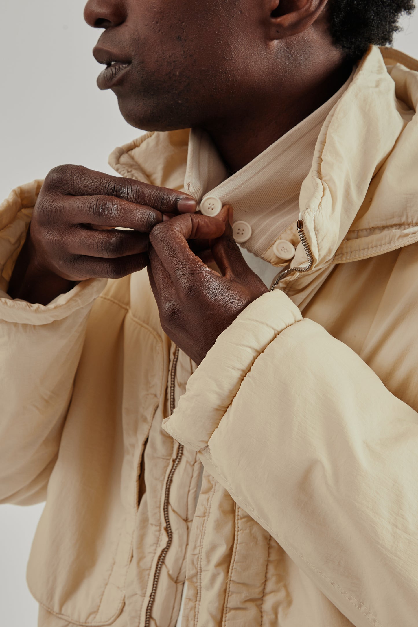 Ranra FW25 Purs Padded Nylon Hoodie Jacket Putty 15