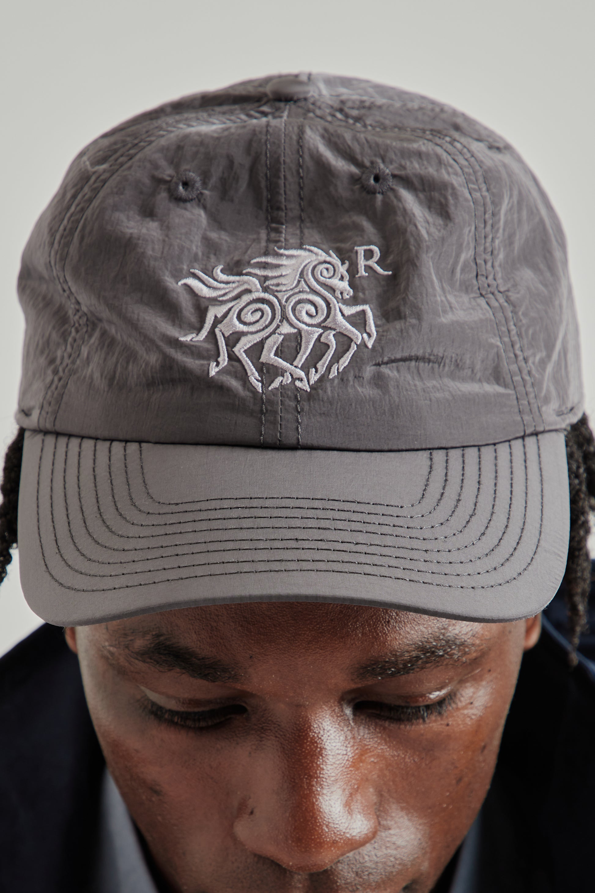 Ranra SS26 Cascade Shiny Nylon Baseball Hat Peat0634