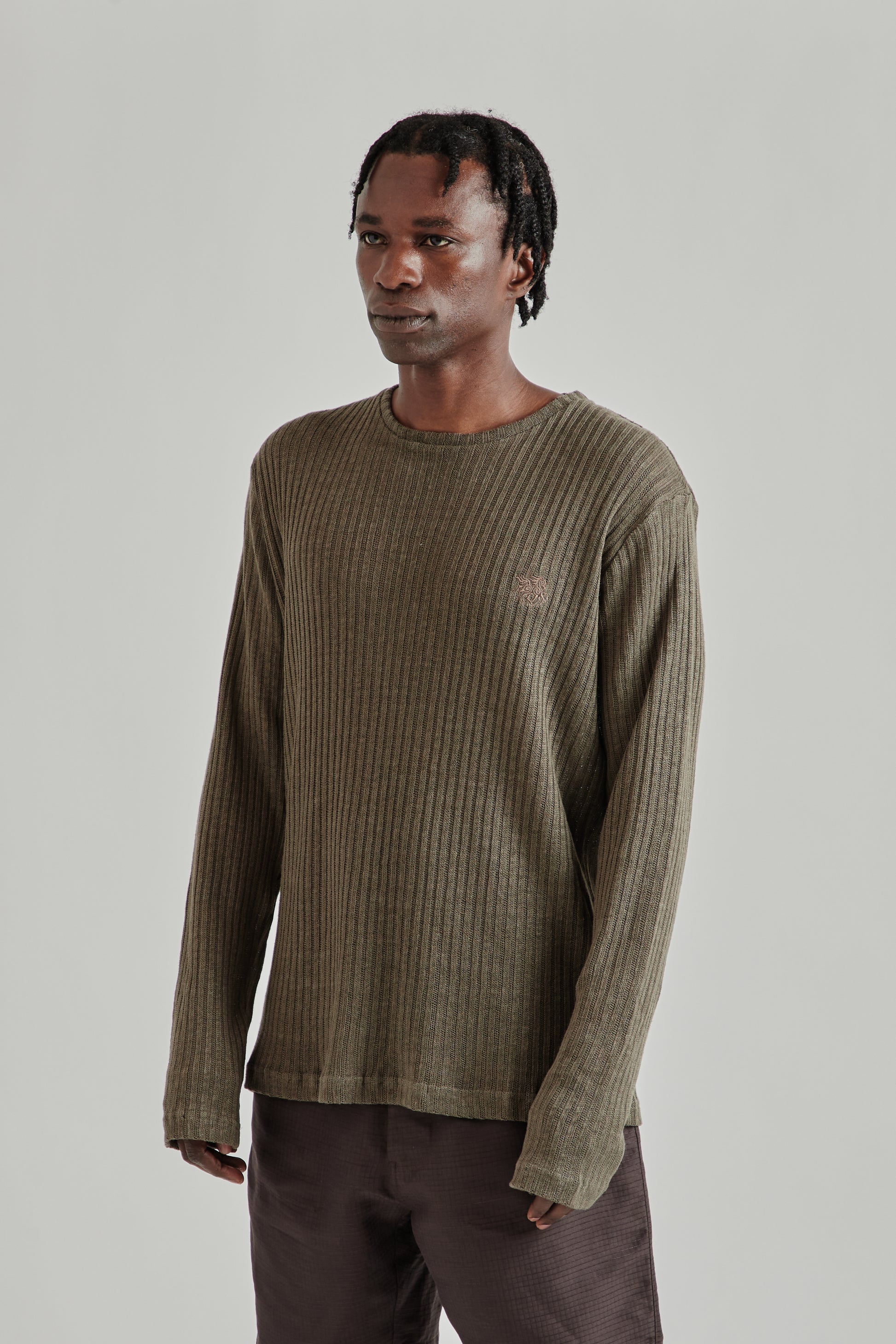 Ranra SS26 Rift Rib Linen LS T-Shirt Major Brown0697