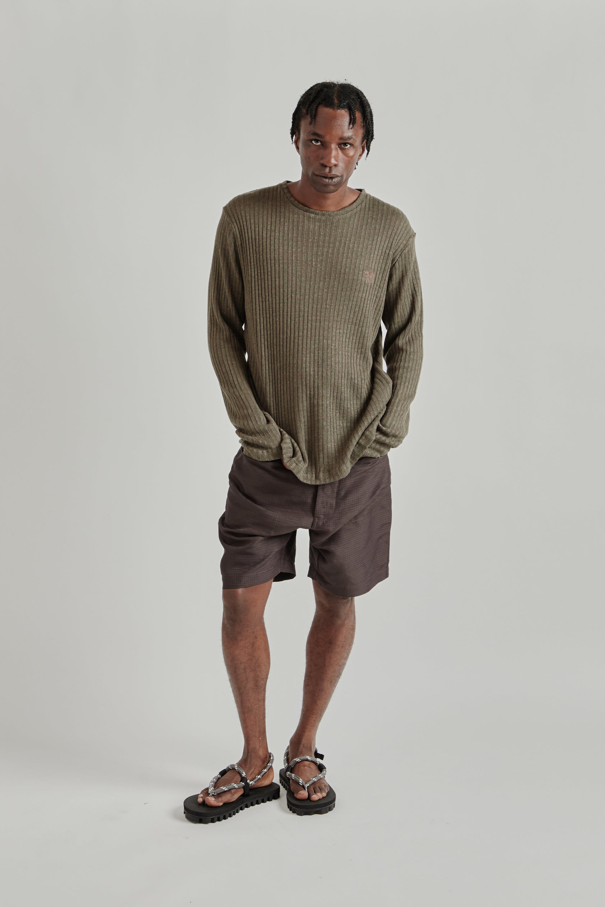 Ranra SS26 Rift Rib Linen LS T-Shirt Major Brown0709