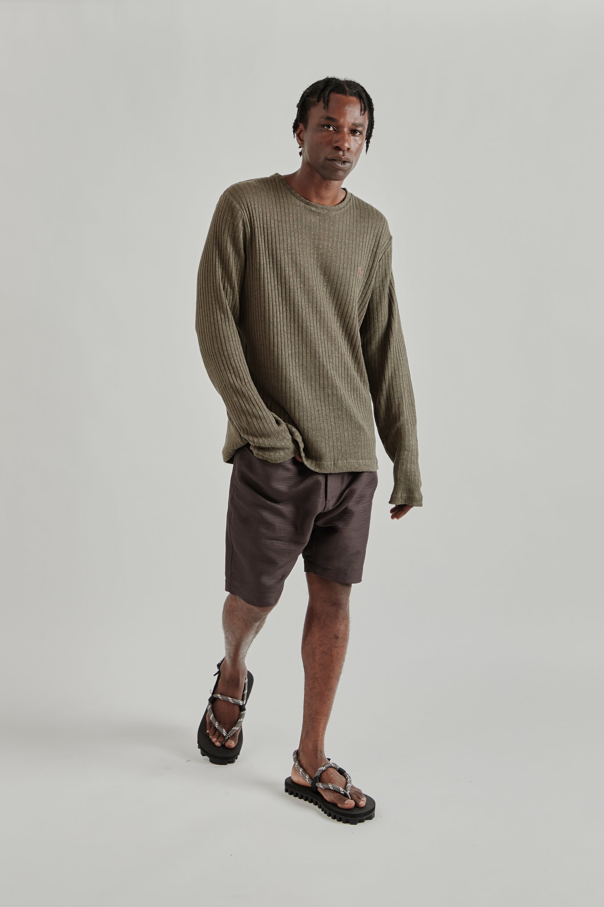 Ranra SS26 Rift Rib Linen LS T-Shirt Major Brown0712