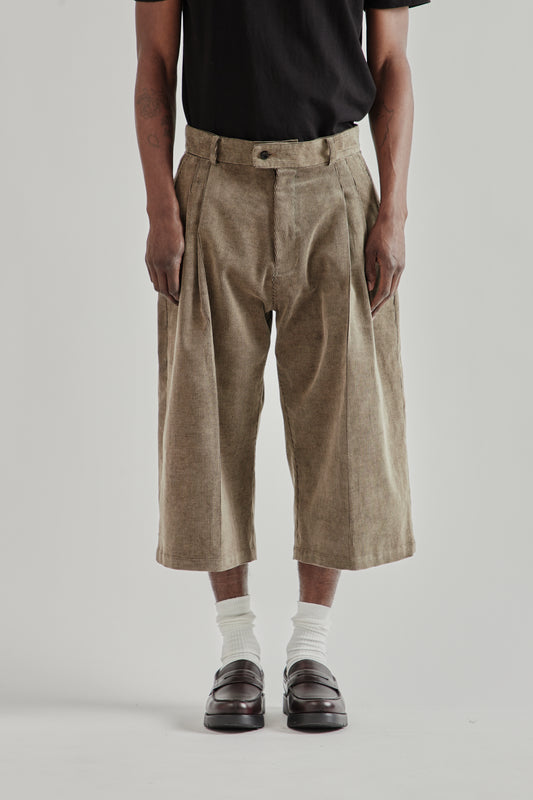 Discharged Corduroy Three Quarter Pants - Greige