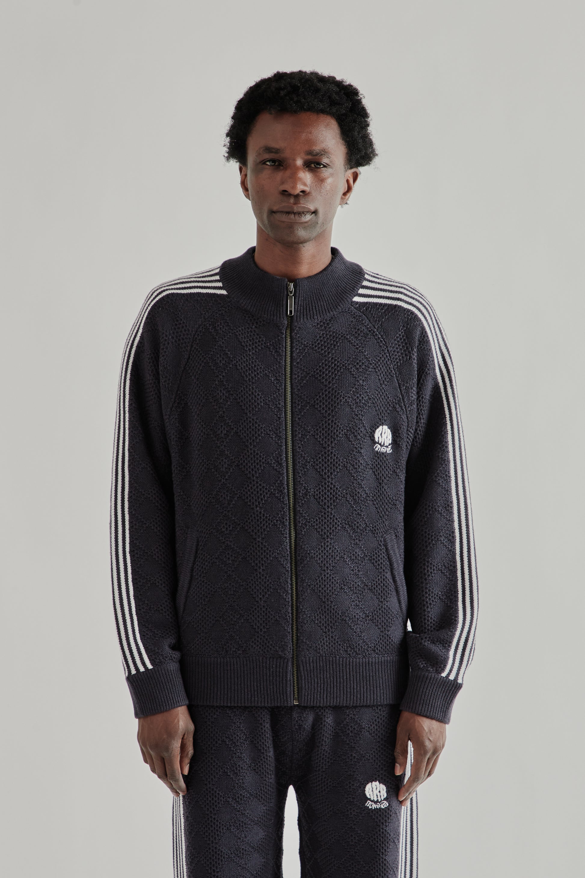 Rice Nine Ten SS26 Knitted Traning Jacket Fade Black- Brown3537