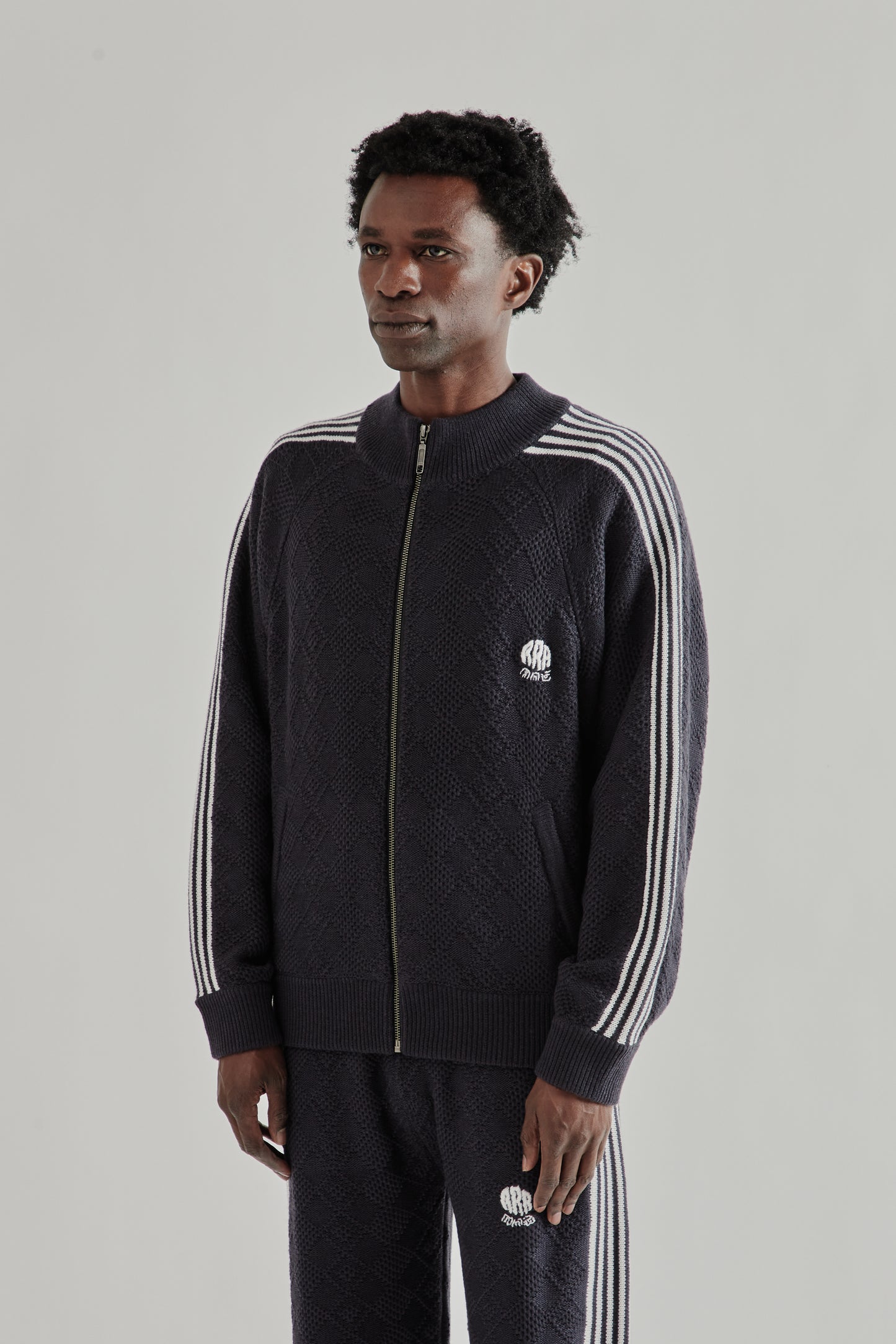 Rice Nine Ten SS26 Knitted Traning Jacket Fade Black- Brown3540