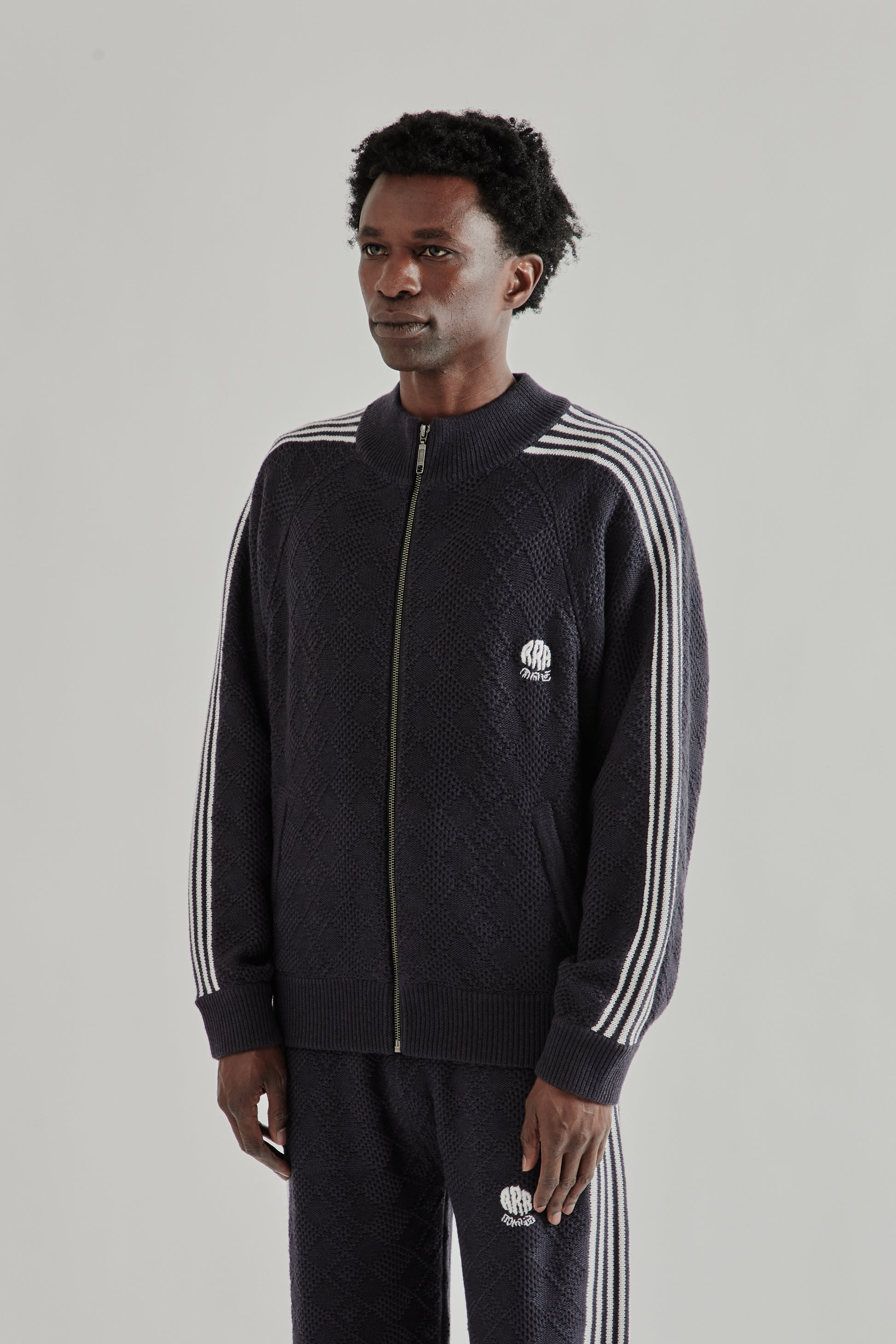 Rice Nine Ten SS26 Knitted Traning Jacket Fade Black- Brown3540