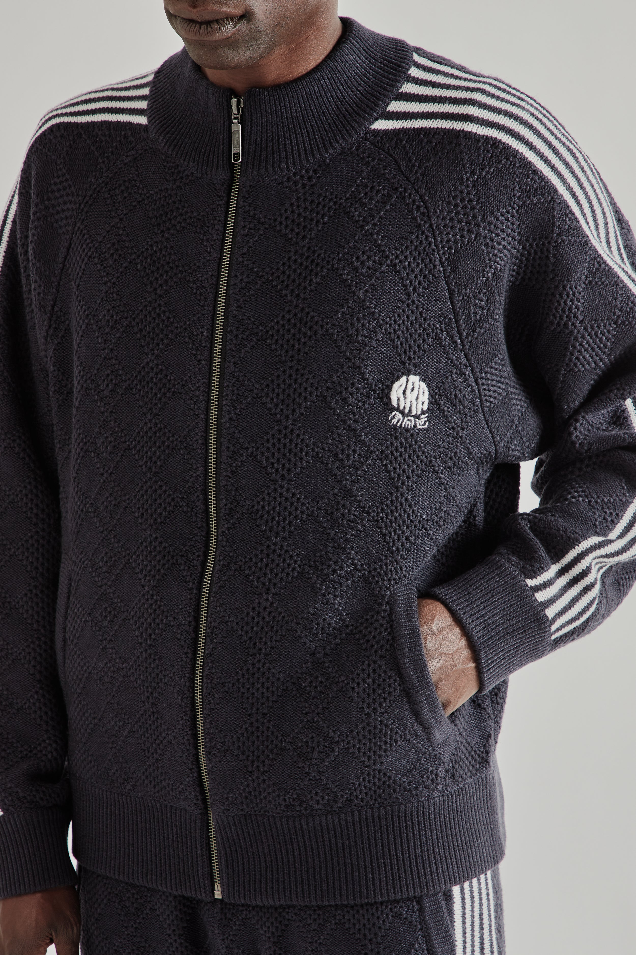 Rice Nine Ten Knitted Training Jacket - Fade Black | Wallace