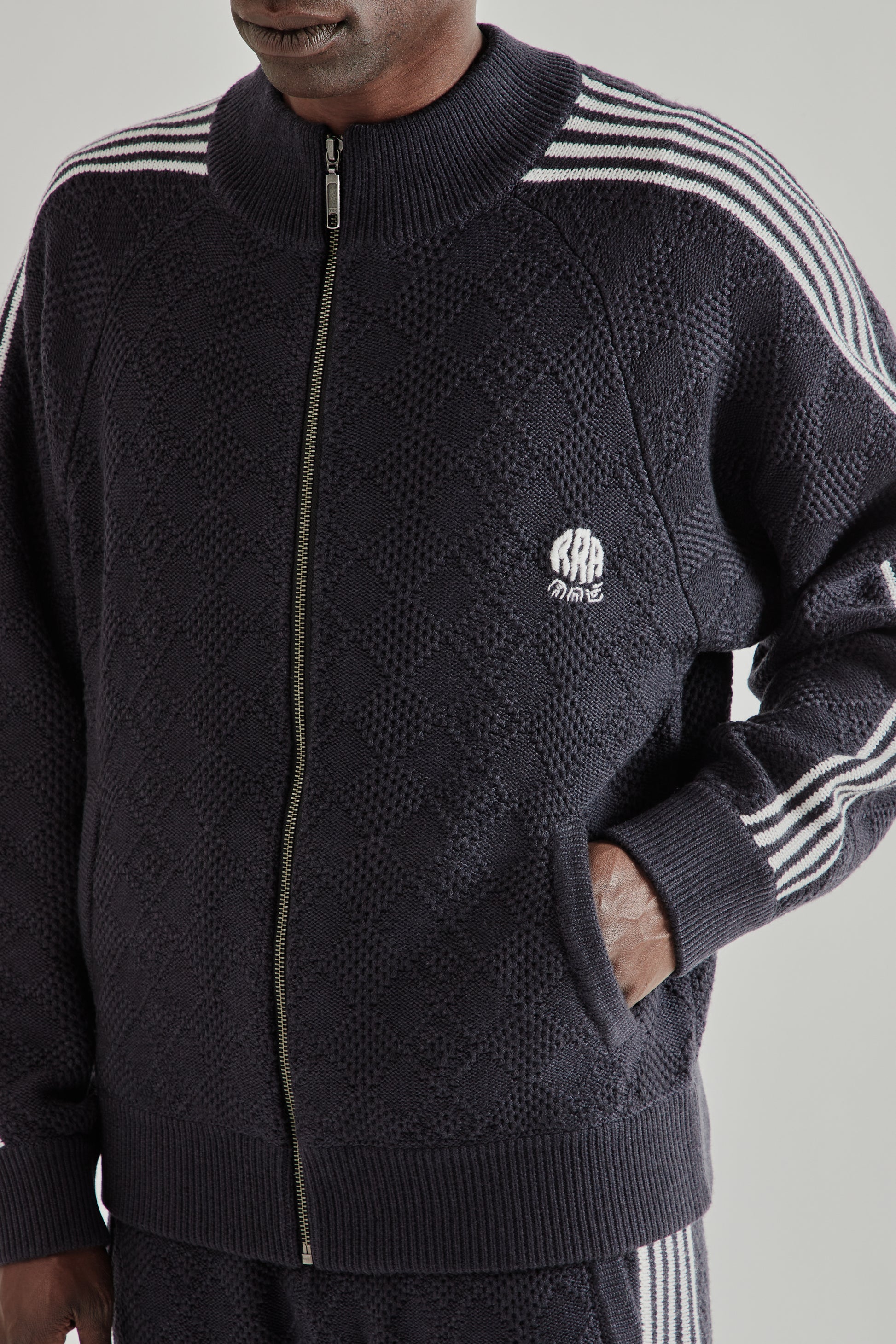 Rice Nine Ten SS26 Knitted Traning Jacket Fade Black- Brown3552