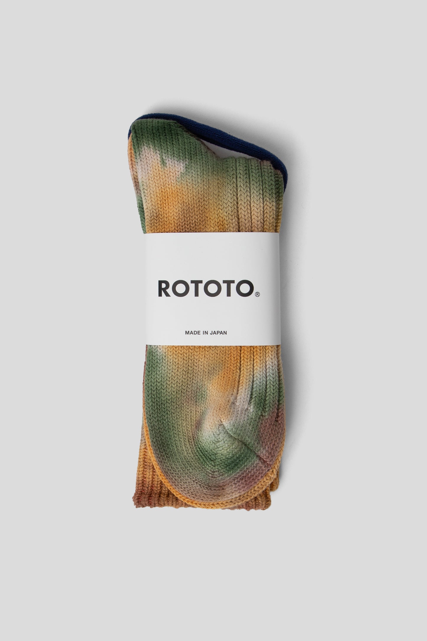 Rototo FW25 Chunky Ribbed Crew Socks Tie Dye GRN GLD BRN 1