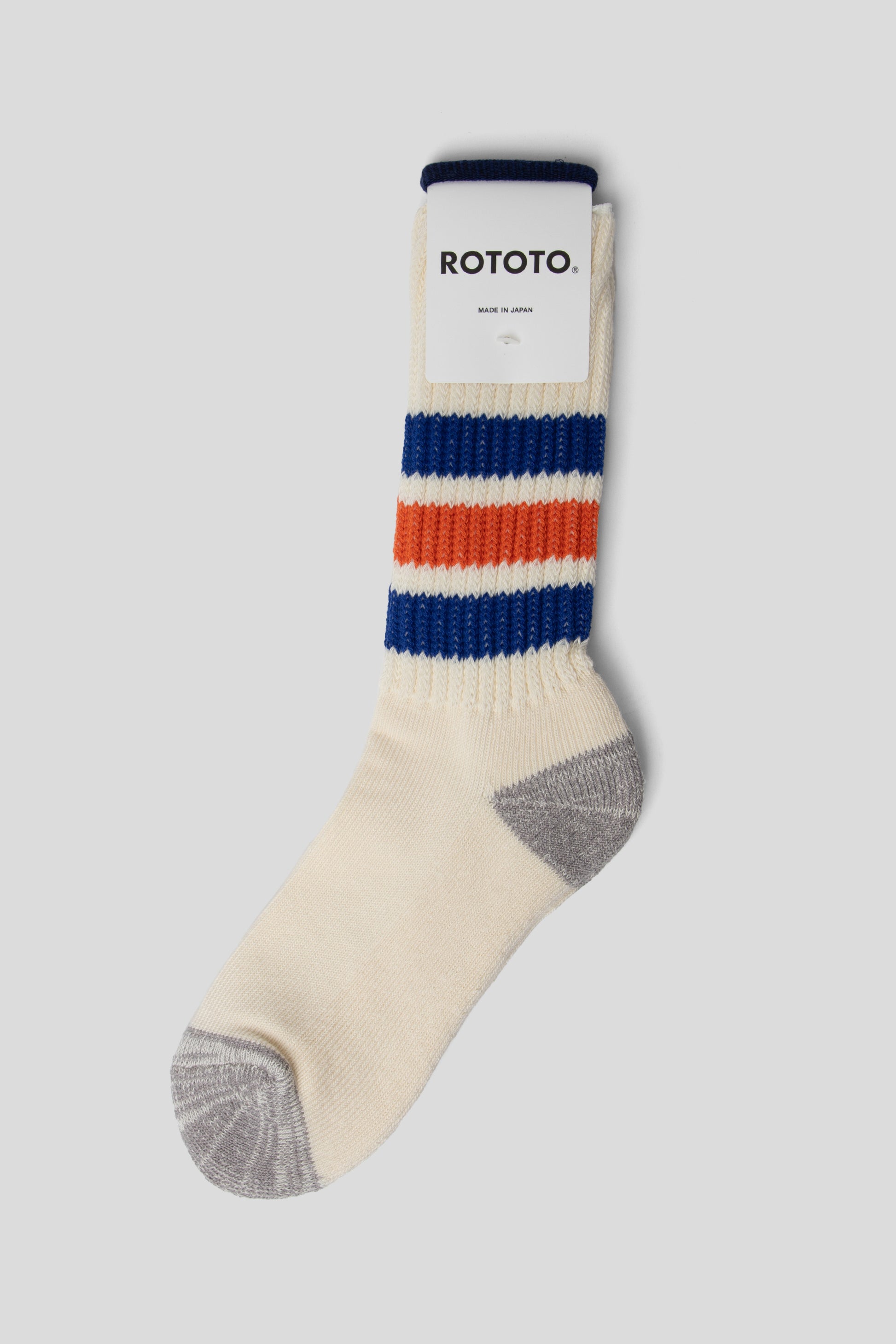 Rototo FW25 Coarse Ribbed Oldschool Crew Socks Blue Orange 2
