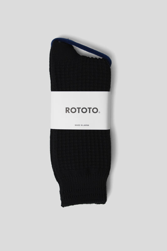 Rototo FW25 Cotton Waffle Crew Socks Black 1
