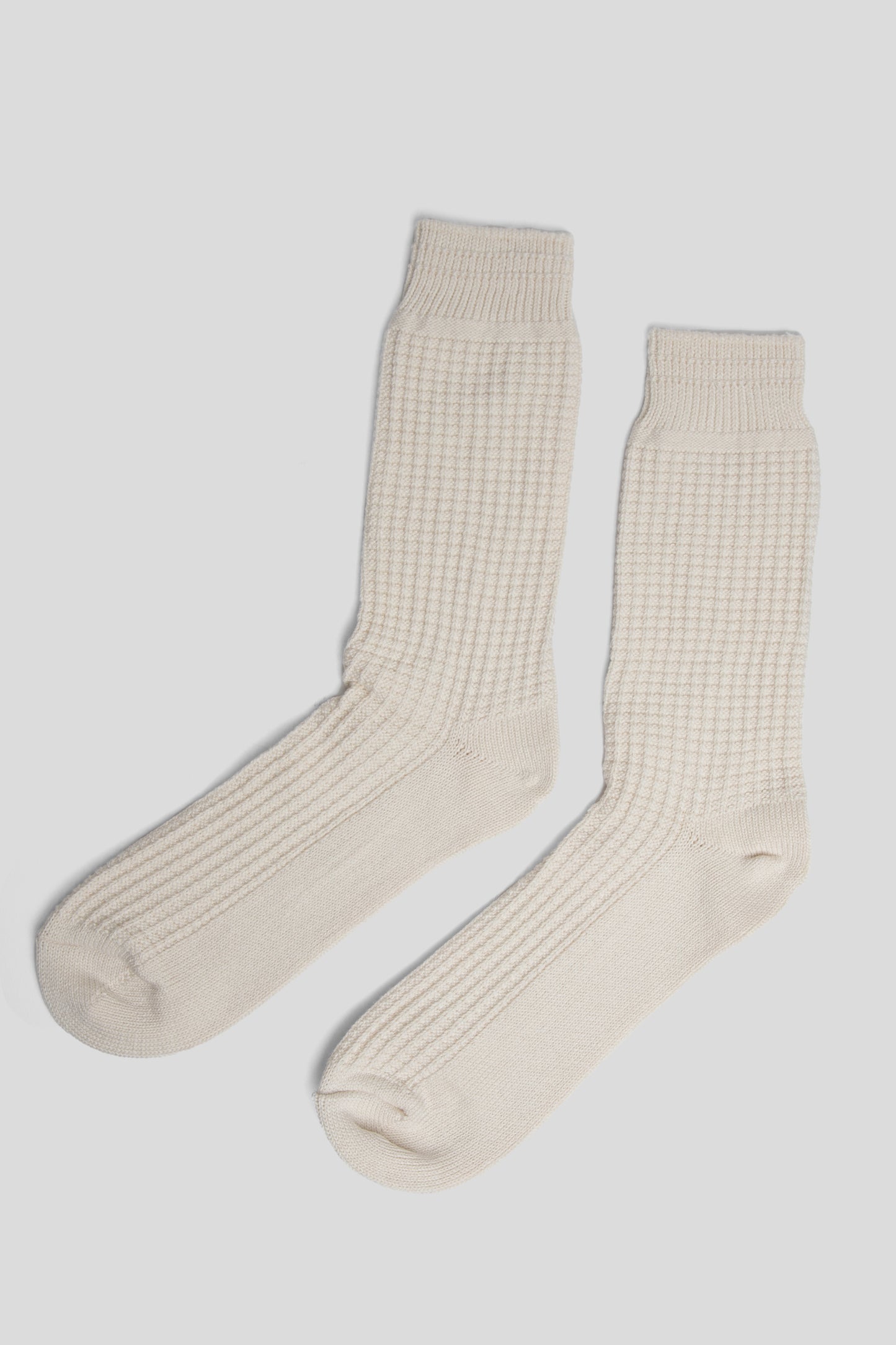 Rototo FW25 Cotton Waffle Crew Socks Raw White 2