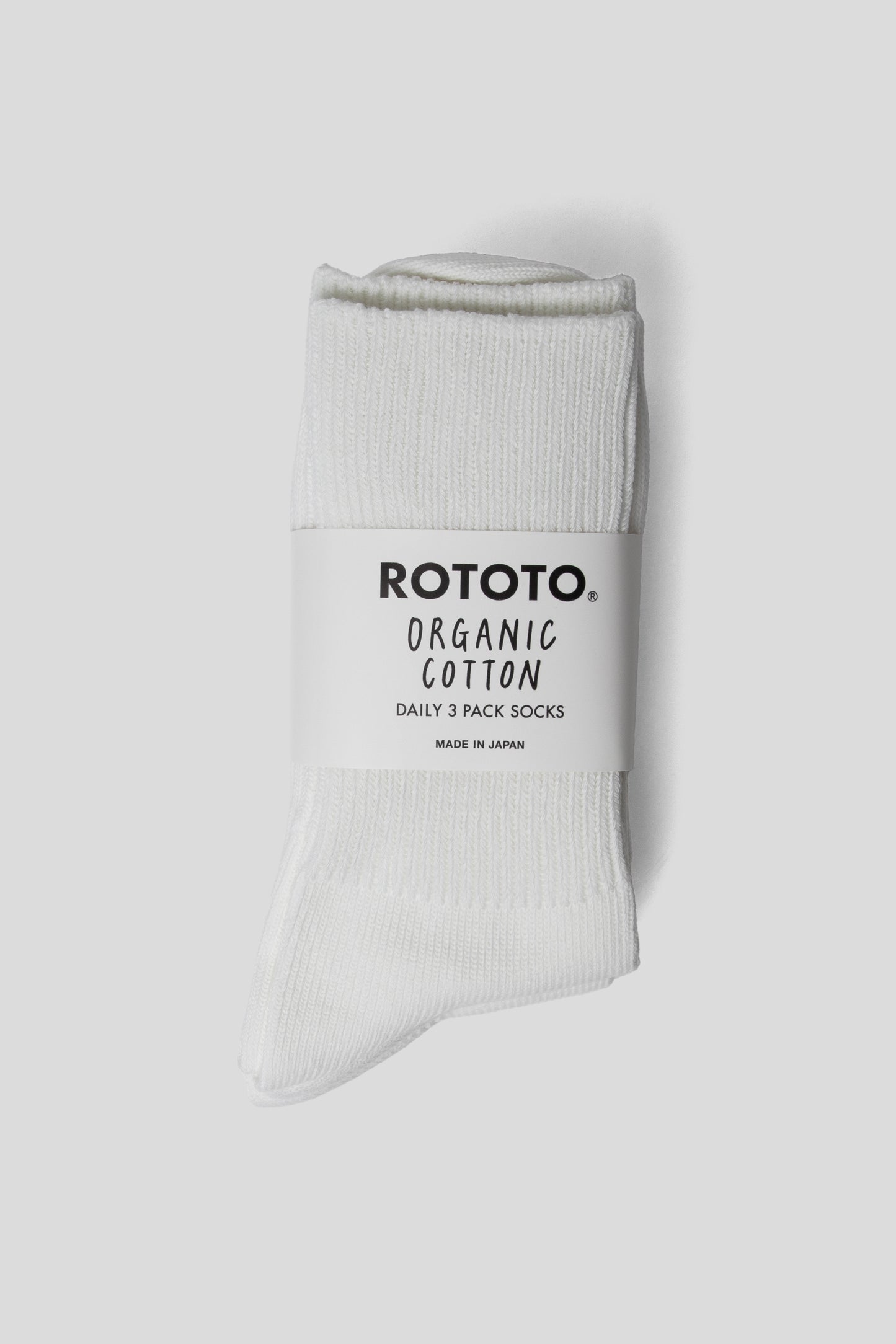 Rototo FW25 Organic daily 3 Pack Ribbed Crew Socks White 1