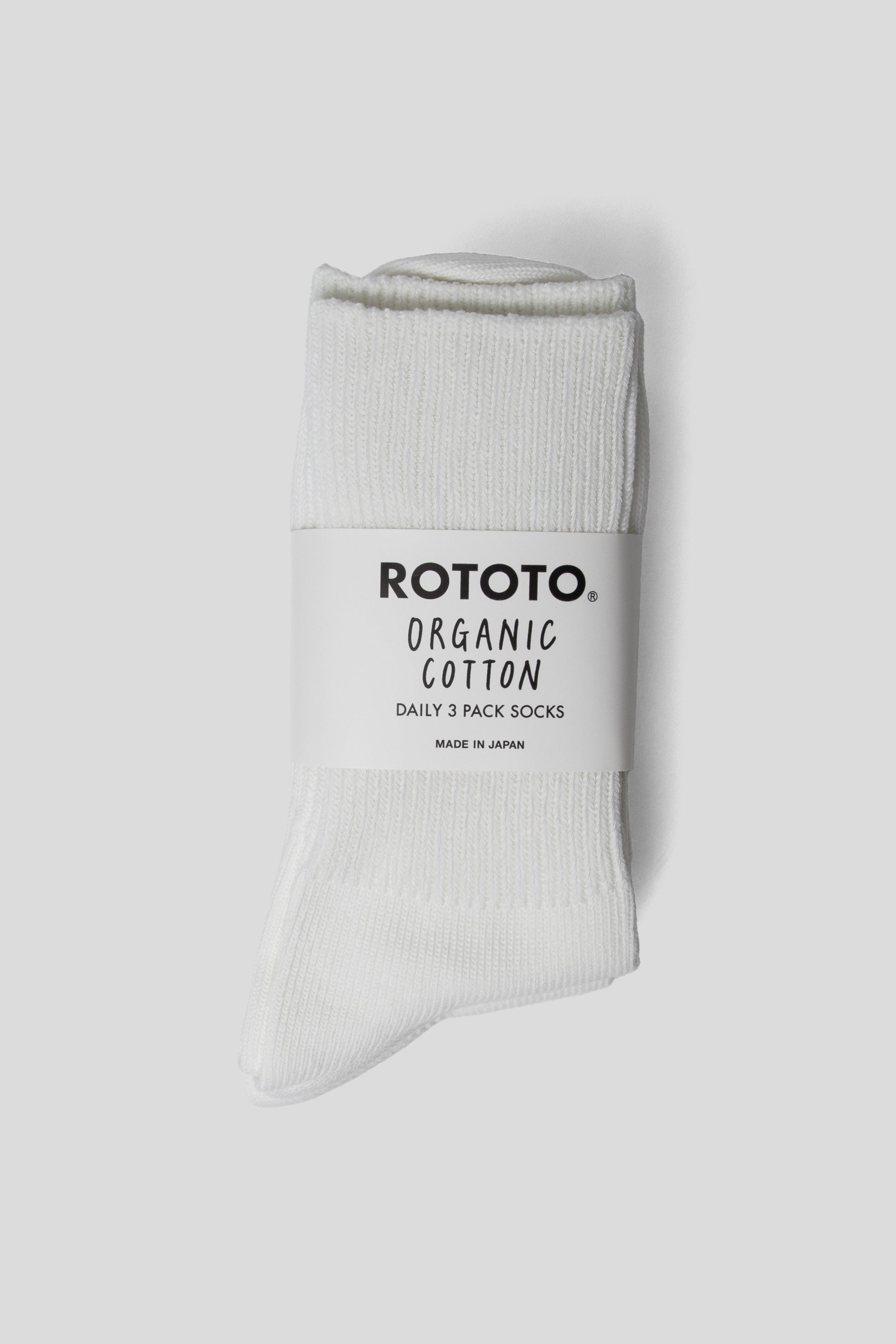 Rototo FW25 Organic daily 3 Pack Ribbed Crew Socks White 1