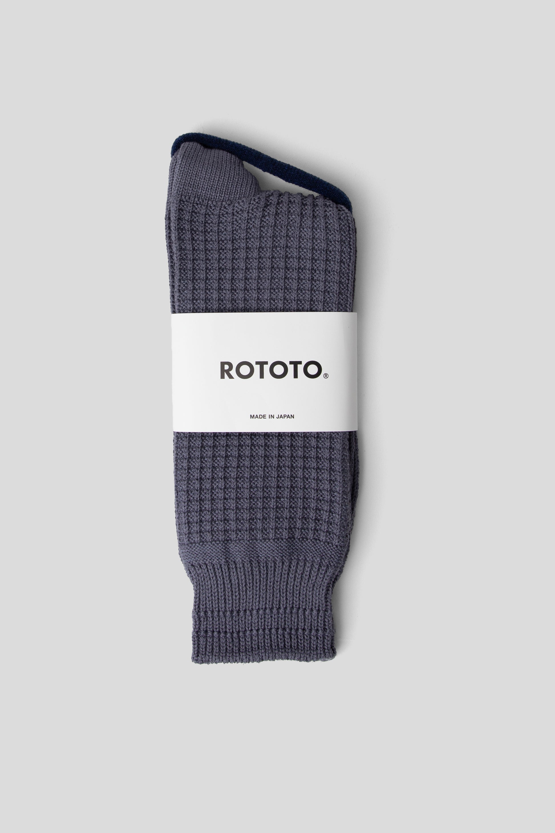 Rototo SS26 Cotton Waffle Crewsocks Steel Blue 01