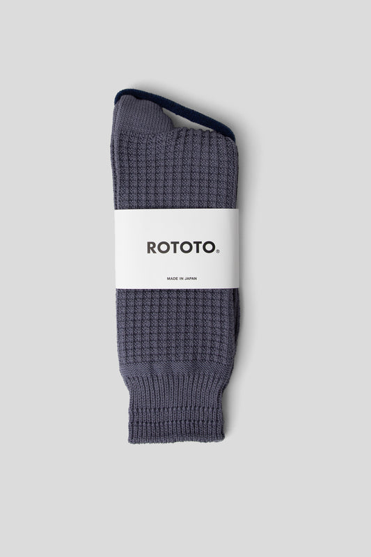 Rototo SS26 Cotton Waffle Crewsocks Steel Blue 01