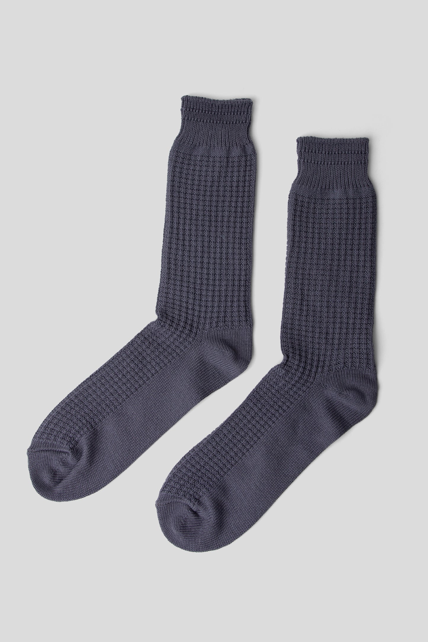 Rototo SS26 Cotton Waffle Crewsocks Steel Blue 02