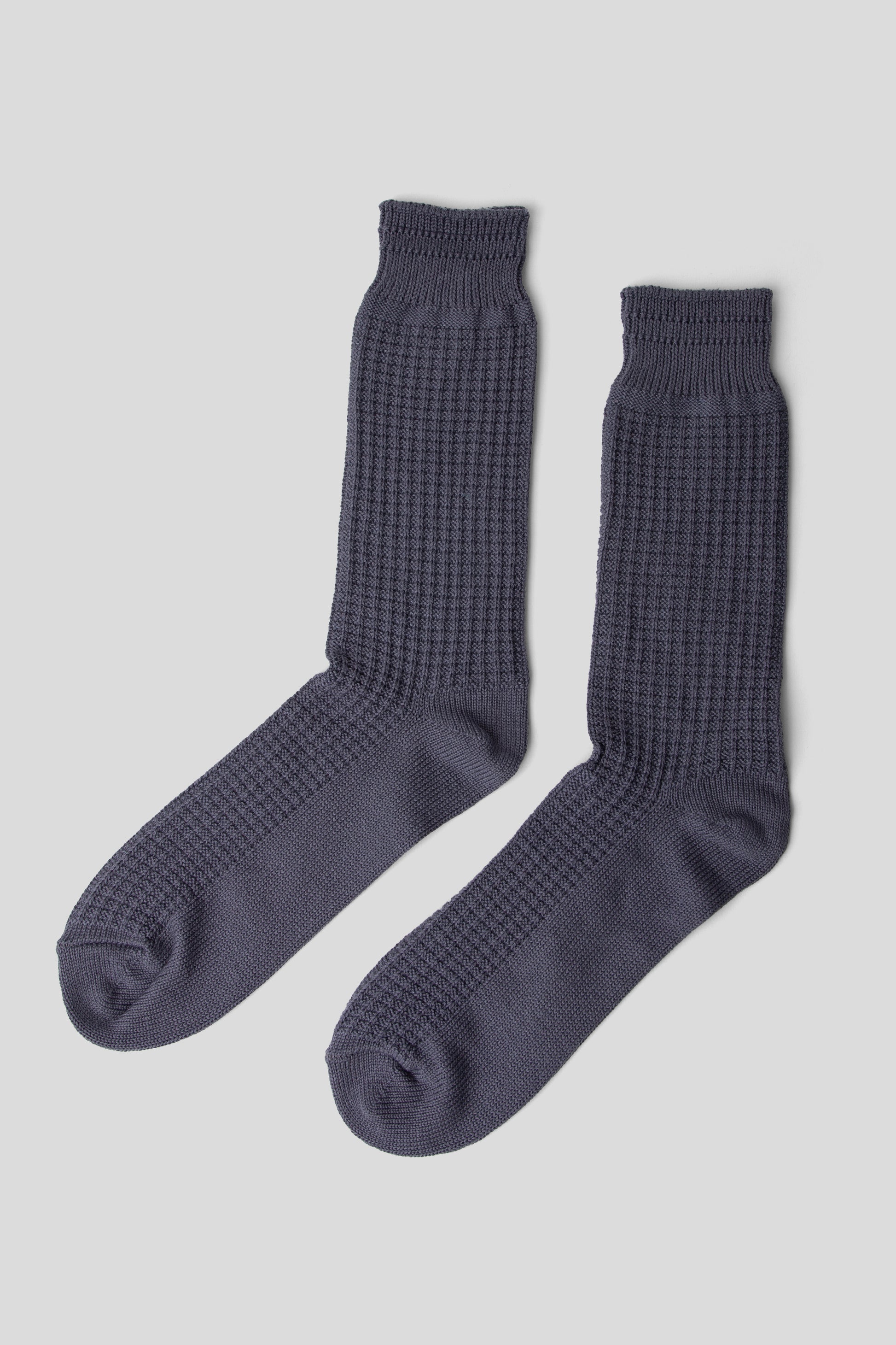 Rototo SS26 Cotton Waffle Crewsocks Steel Blue 02