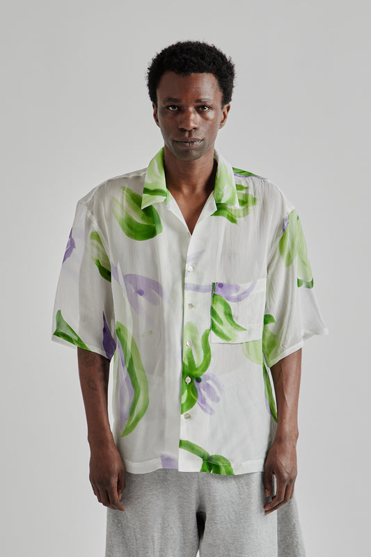 S.K Manor Hill SS25 Aloha Shirt Green and Purple Floral 2