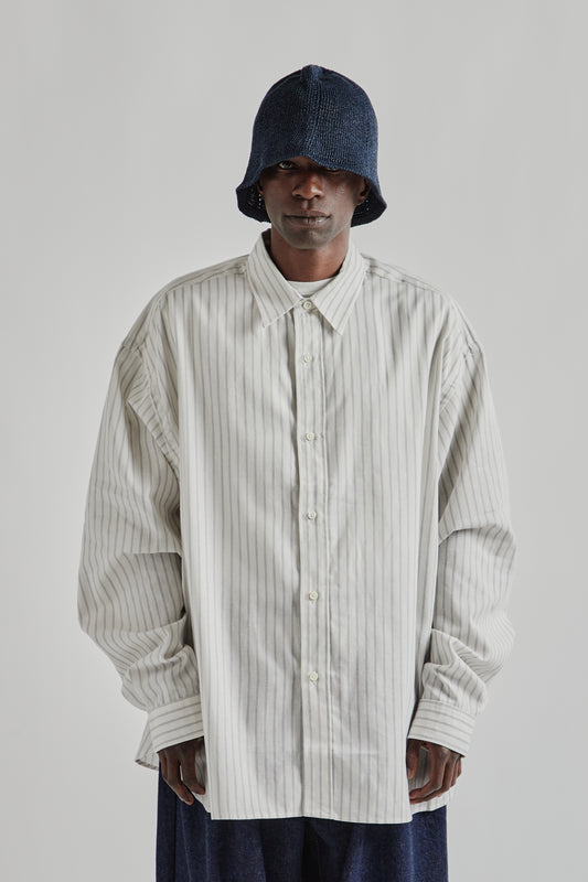Wide Shirt Dead Stock - White Grey Stripe