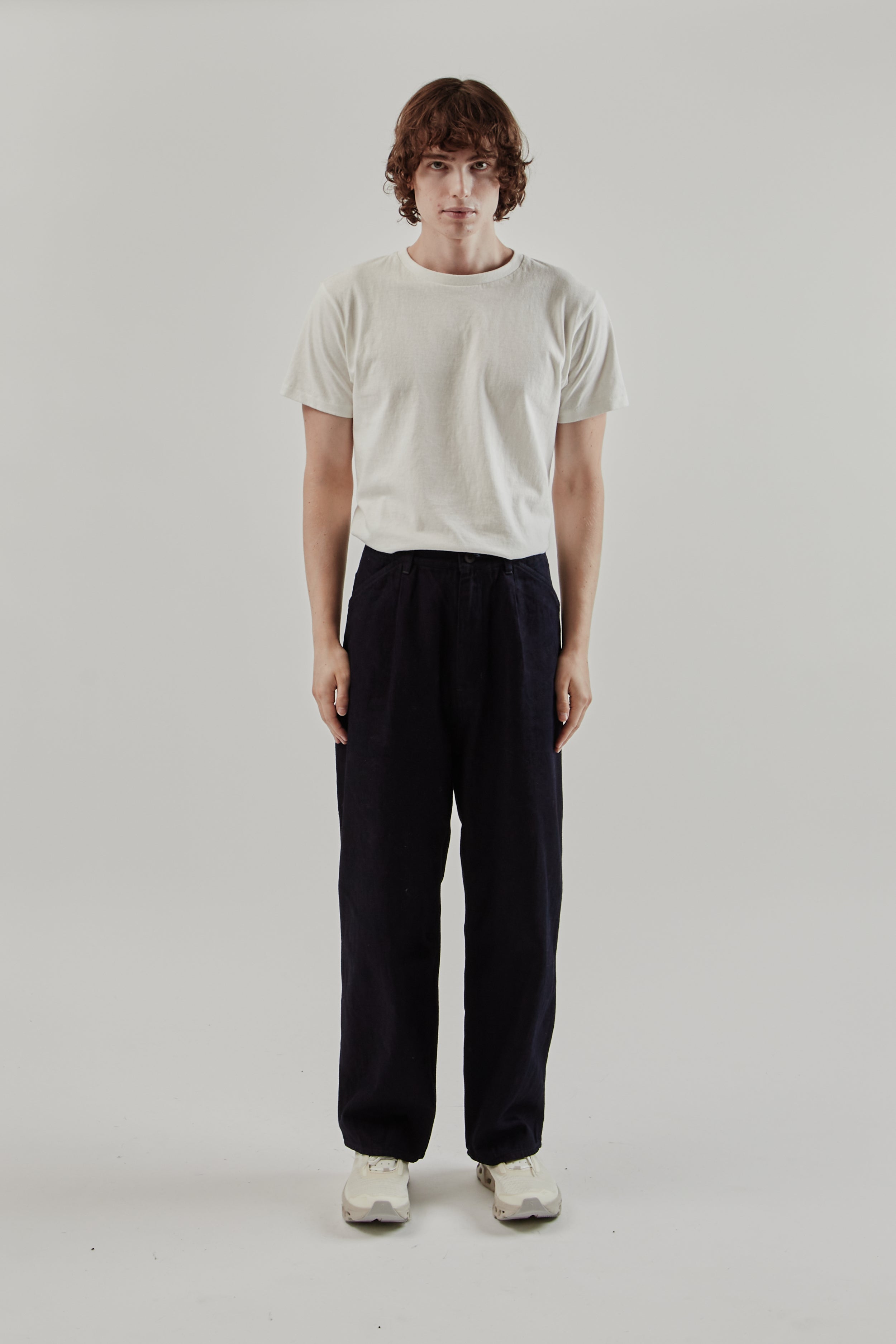 Still By Hand 12oz Denim 1 Tuck Pants - Dark Navy | Wallace