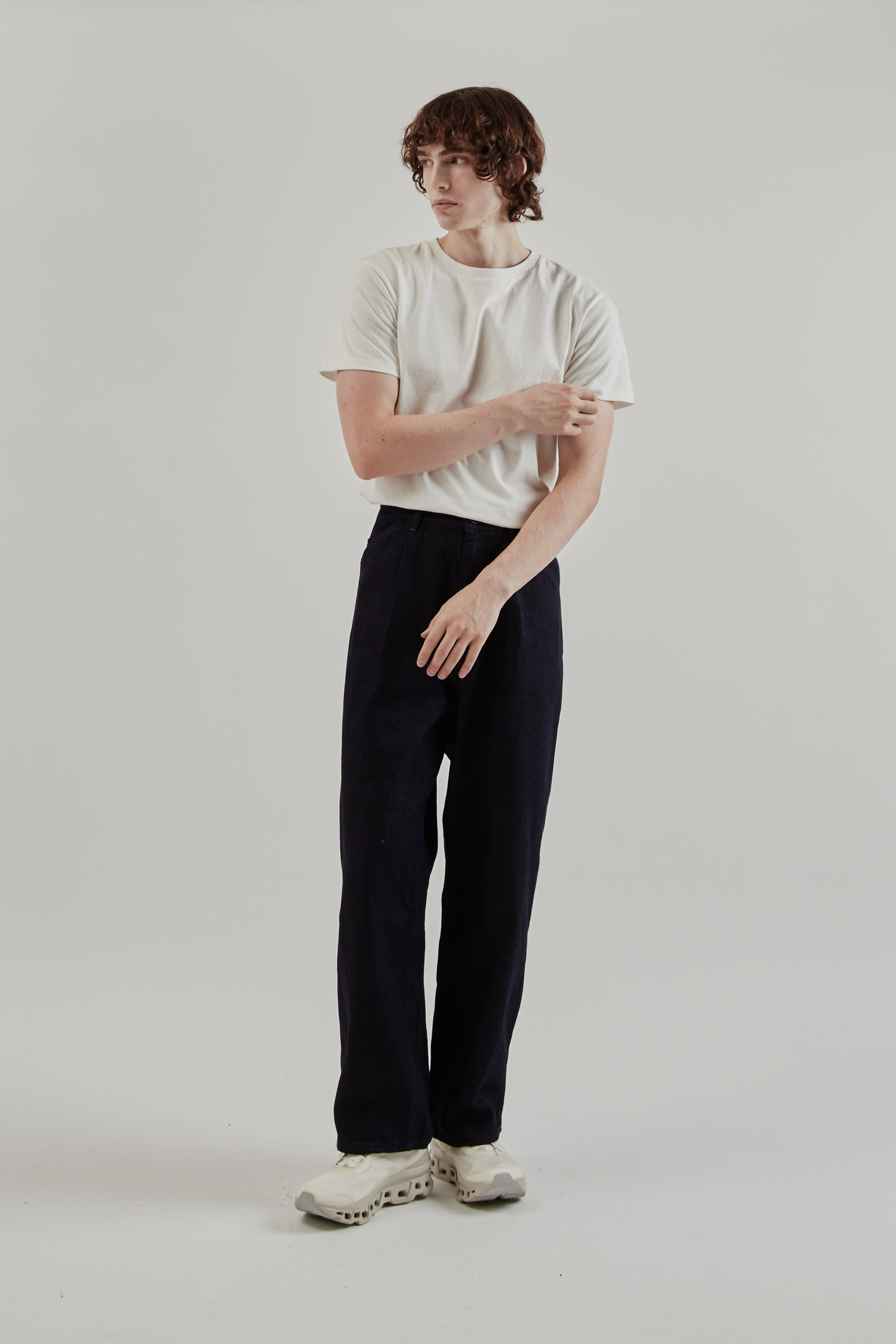 Still By Hand 12oz Denim 1 Tuck Pants - Dark Navy | Wallace Mercantile Shop