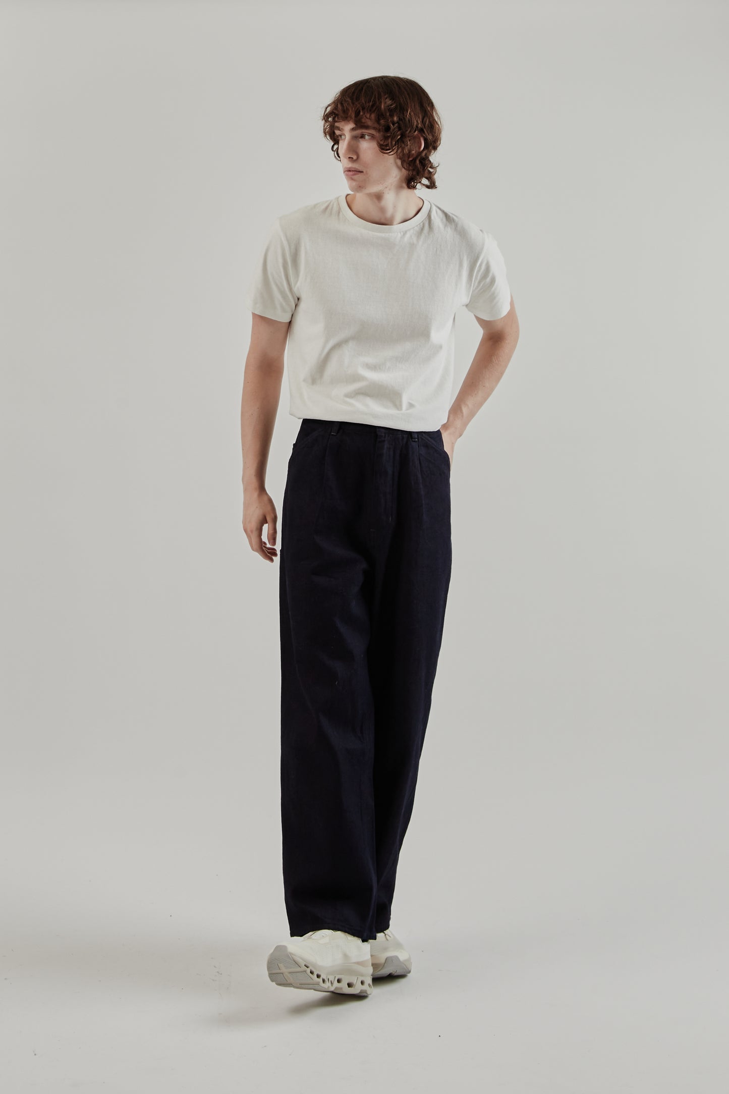 Still By Hand FW25 12oz Denim 1 Tuck Pants Dark Navy 11