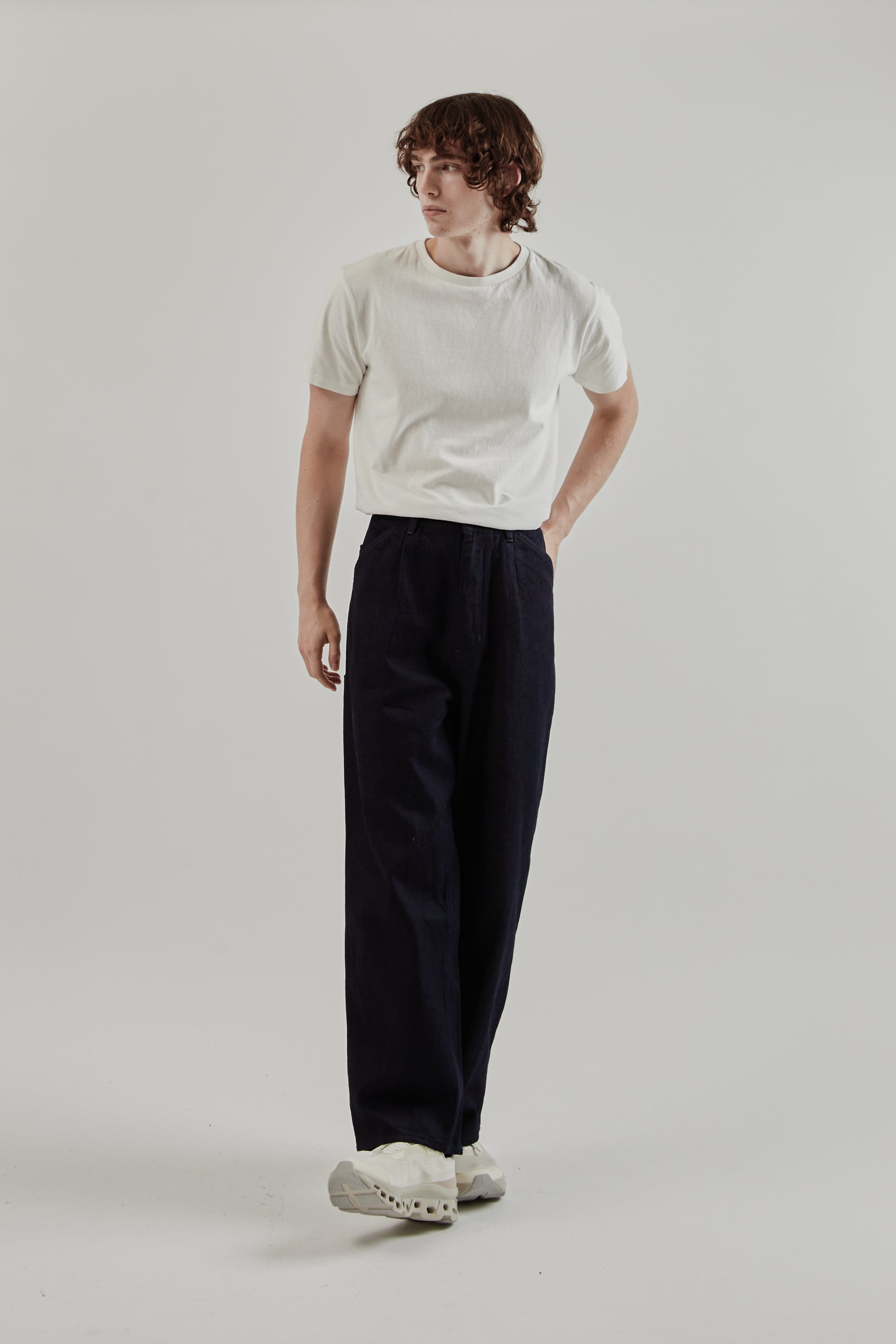 Still By Hand FW25 12oz Denim 1 Tuck Pants Dark Navy 11