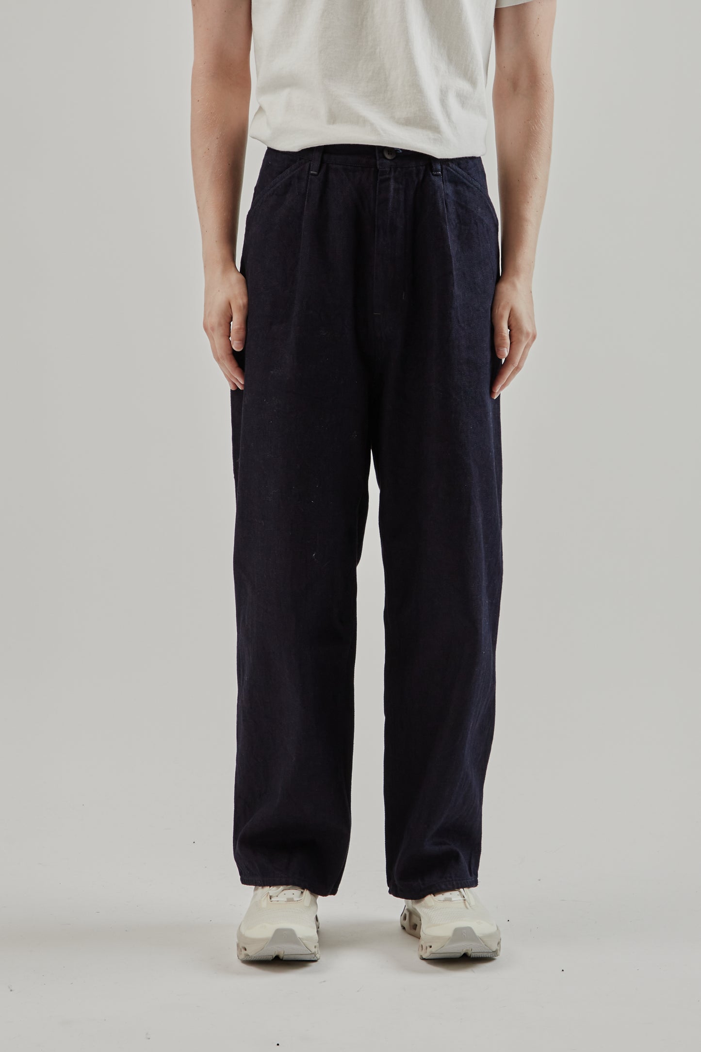 Still By Hand FW25 12oz Denim 1 Tuck Pants Dark Navy 2