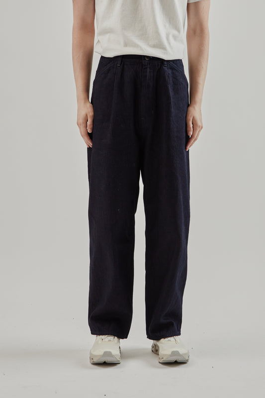 Still By Hand FW25 12oz Denim 1 Tuck Pants Dark Navy 2