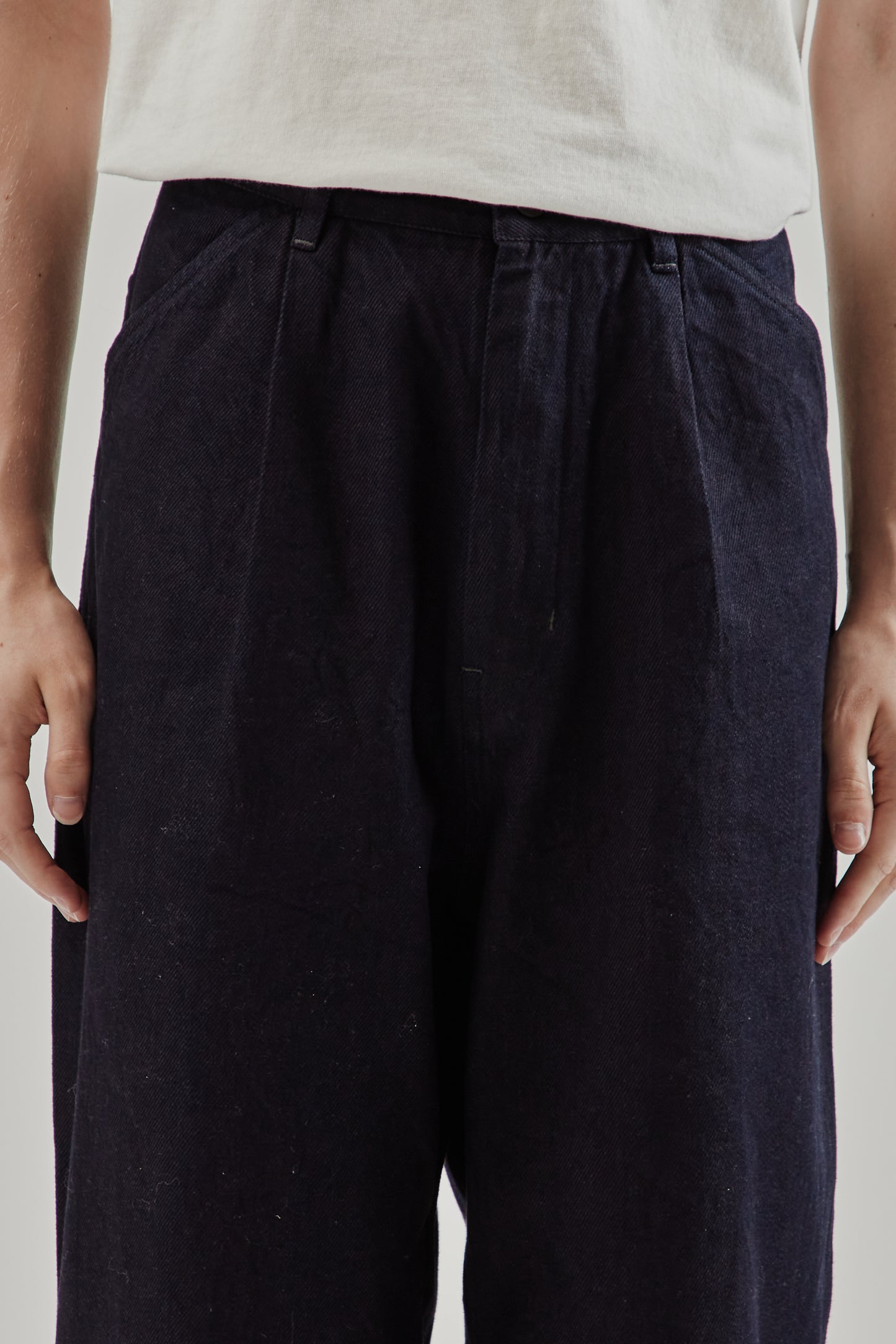 Still By Hand FW25 12oz Denim 1 Tuck Pants Dark Navy 6
