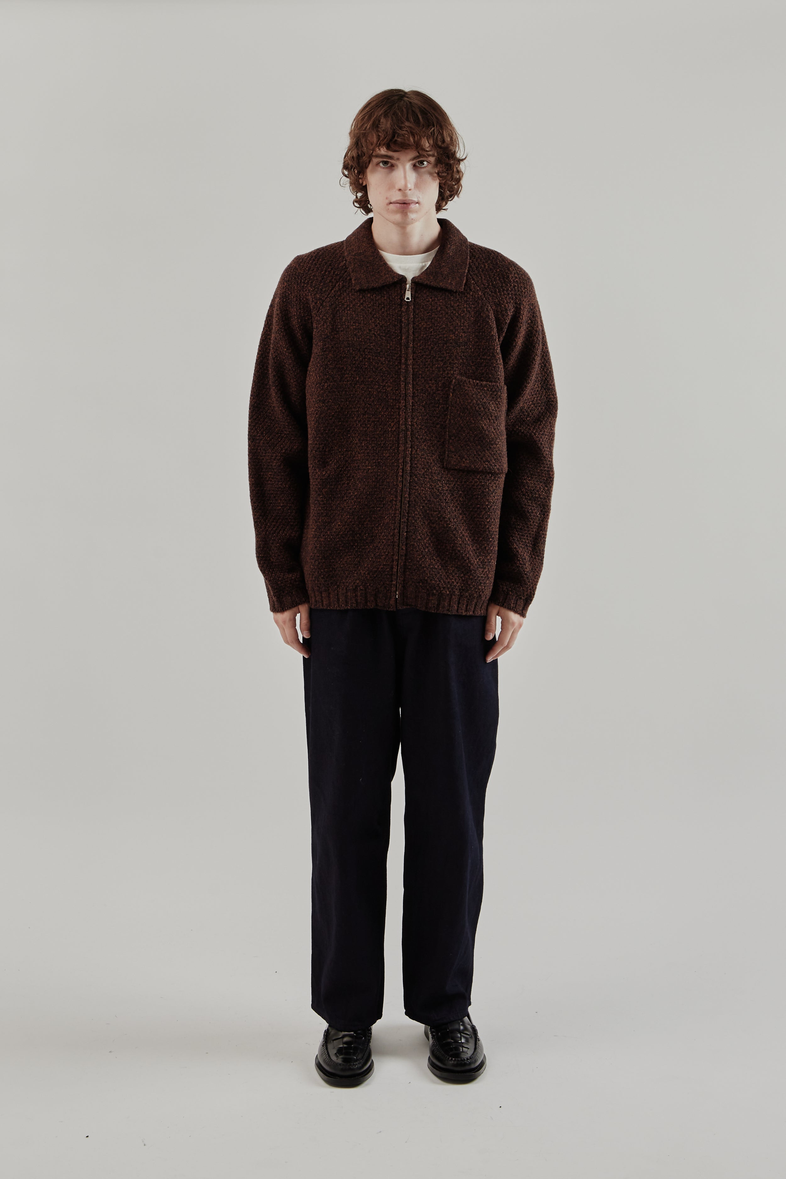 Still By Hand 5G Knitted Blouson - Melange Brown | Wallace