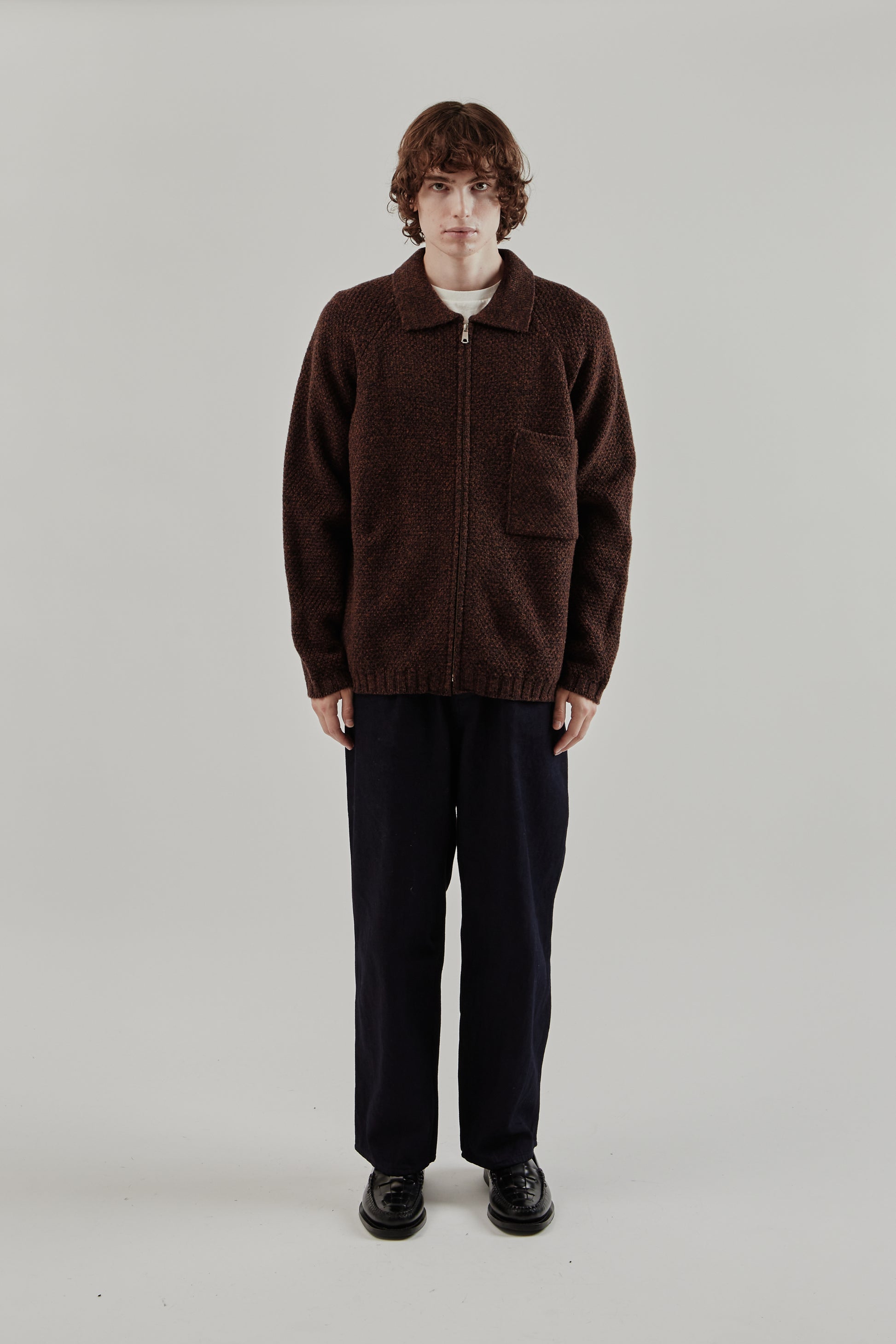 Still By Hand FW25 5G Knitted Blouson Melange Brown 1