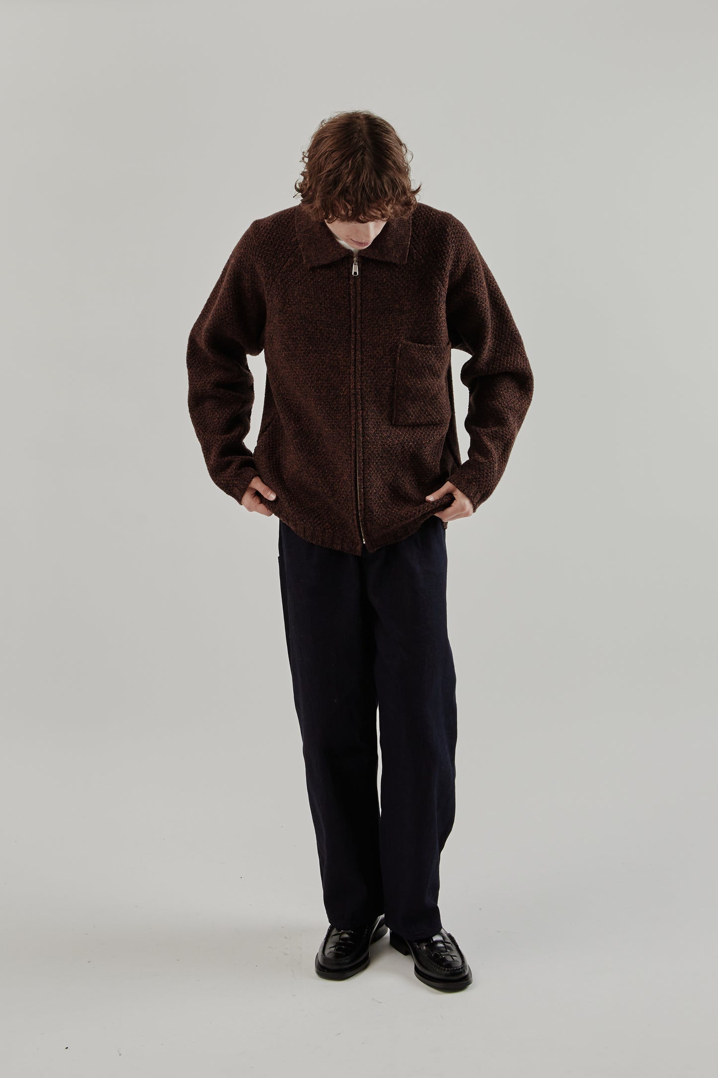 Still By Hand FW25 5G Knitted Blouson Melange Brown 10
