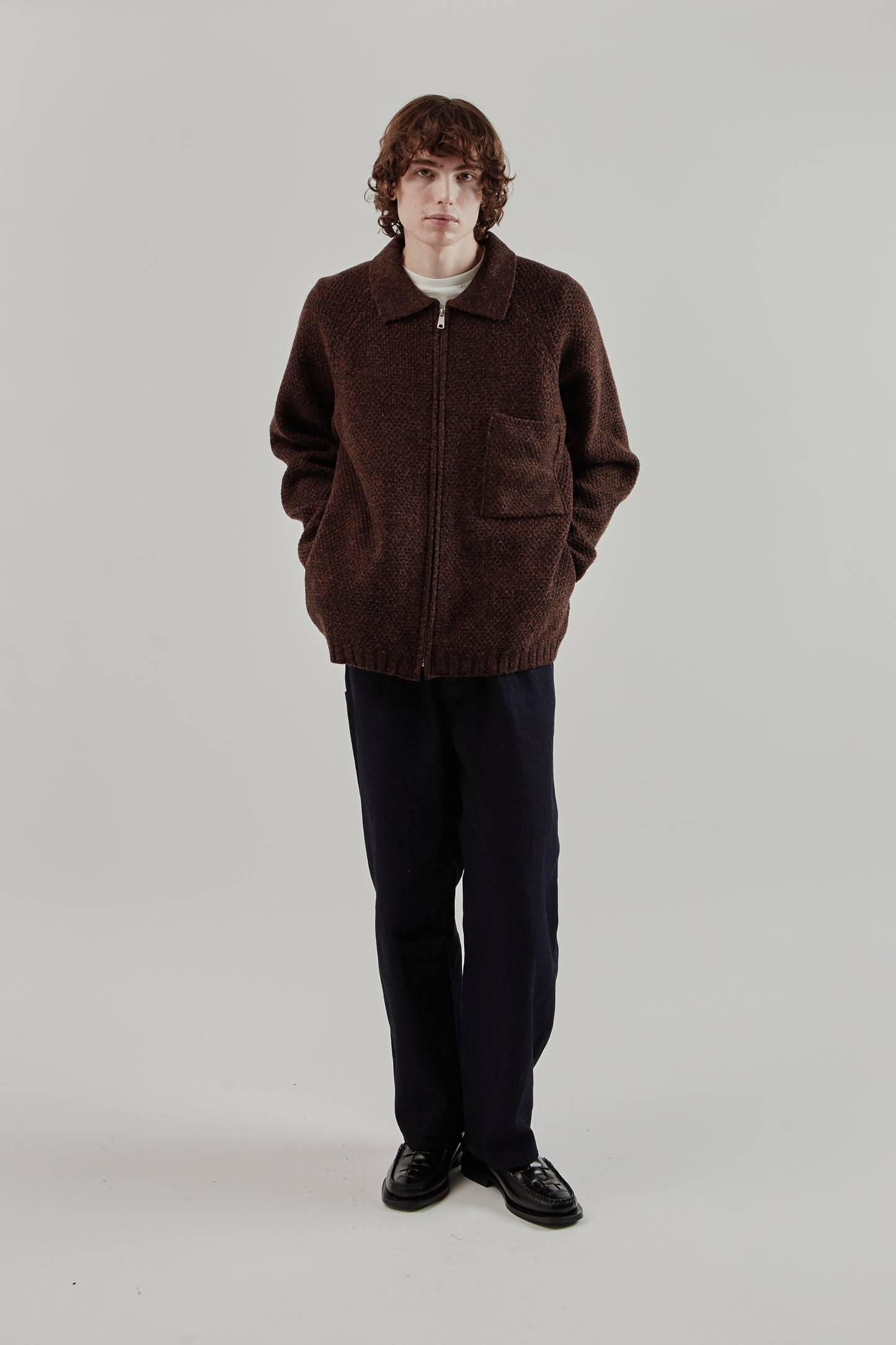 Still By Hand FW25 5G Knitted Blouson Melange Brown 11