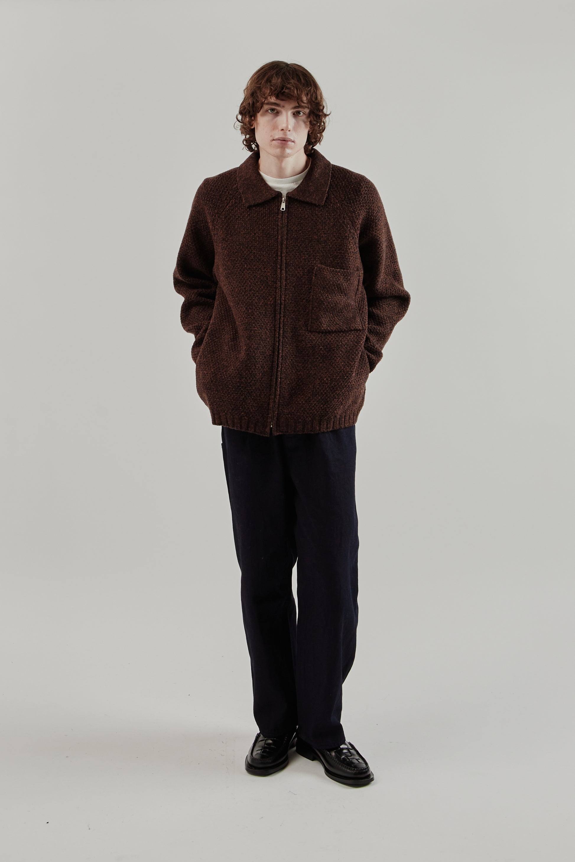 Still By Hand FW25 5G Knitted Blouson Melange Brown 11