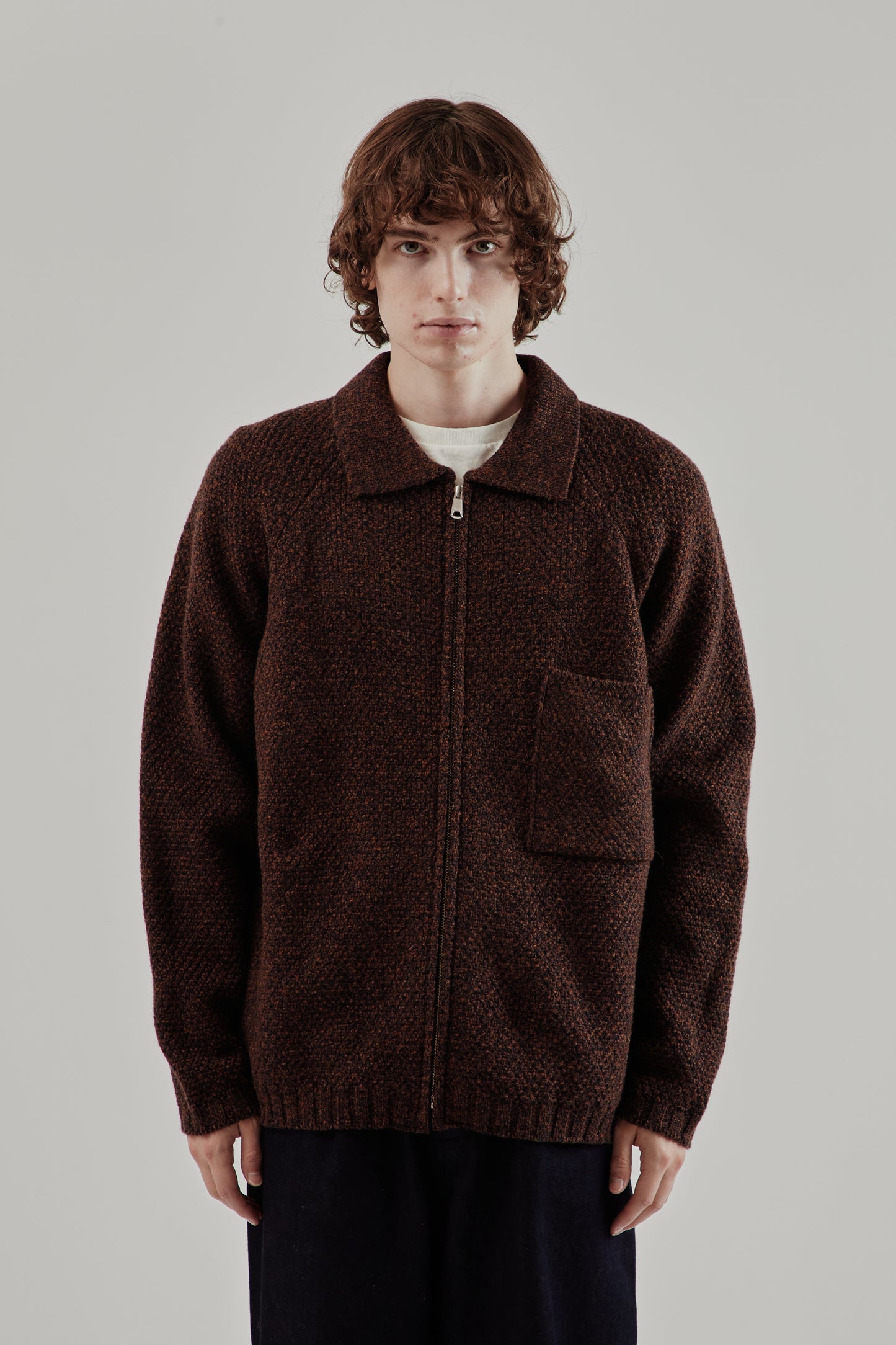 Still By Hand FW25 5G Knitted Blouson Melange Brown 2