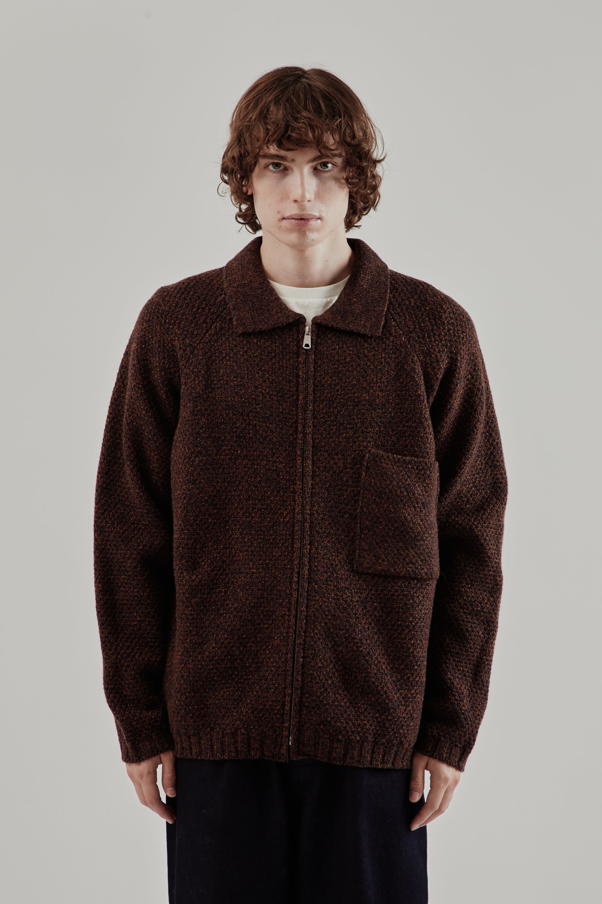 Still By Hand FW25 5G Knitted Blouson Melange Brown 2