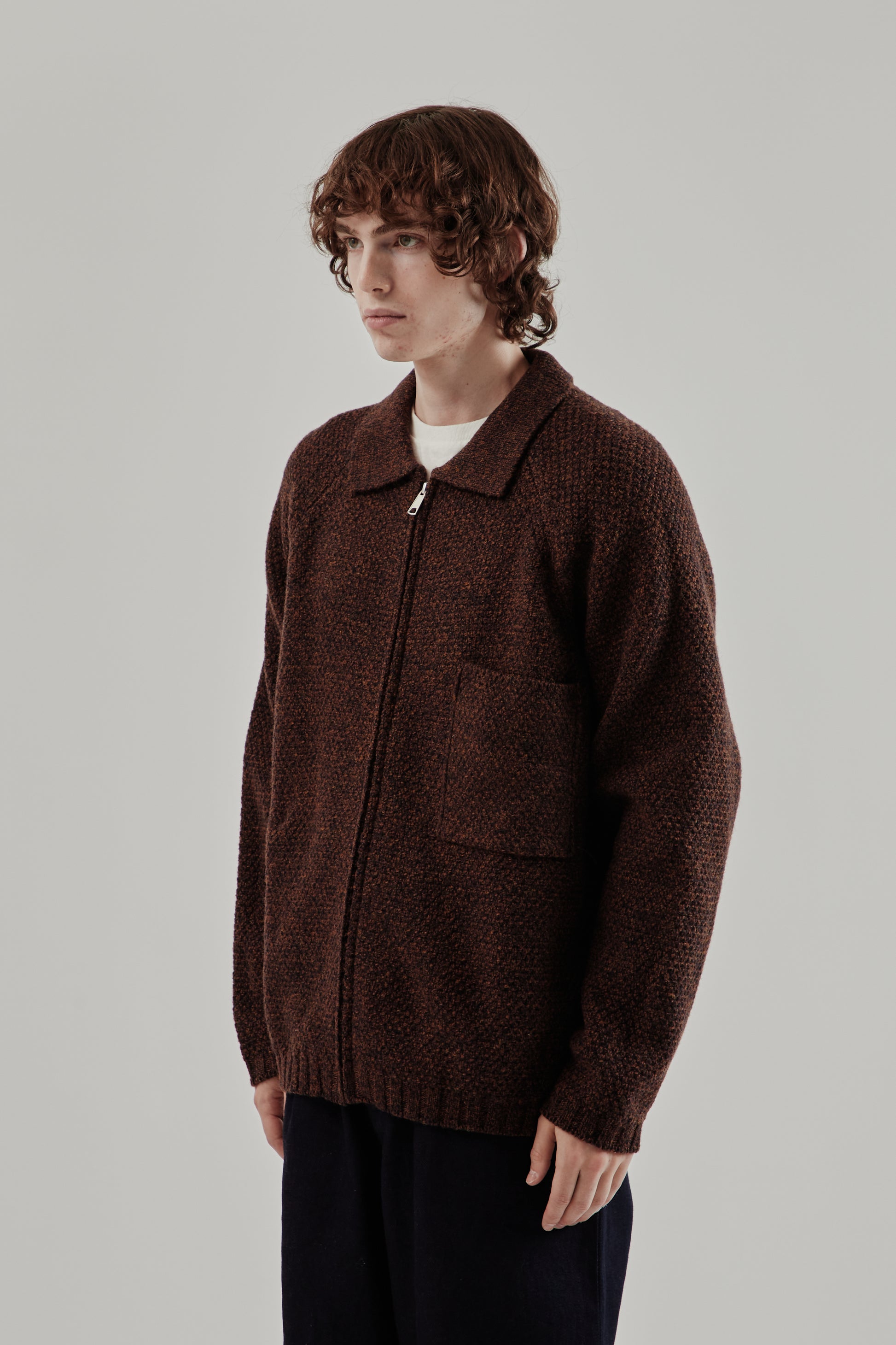 Still By Hand FW25 5G Knitted Blouson Melange Brown 3